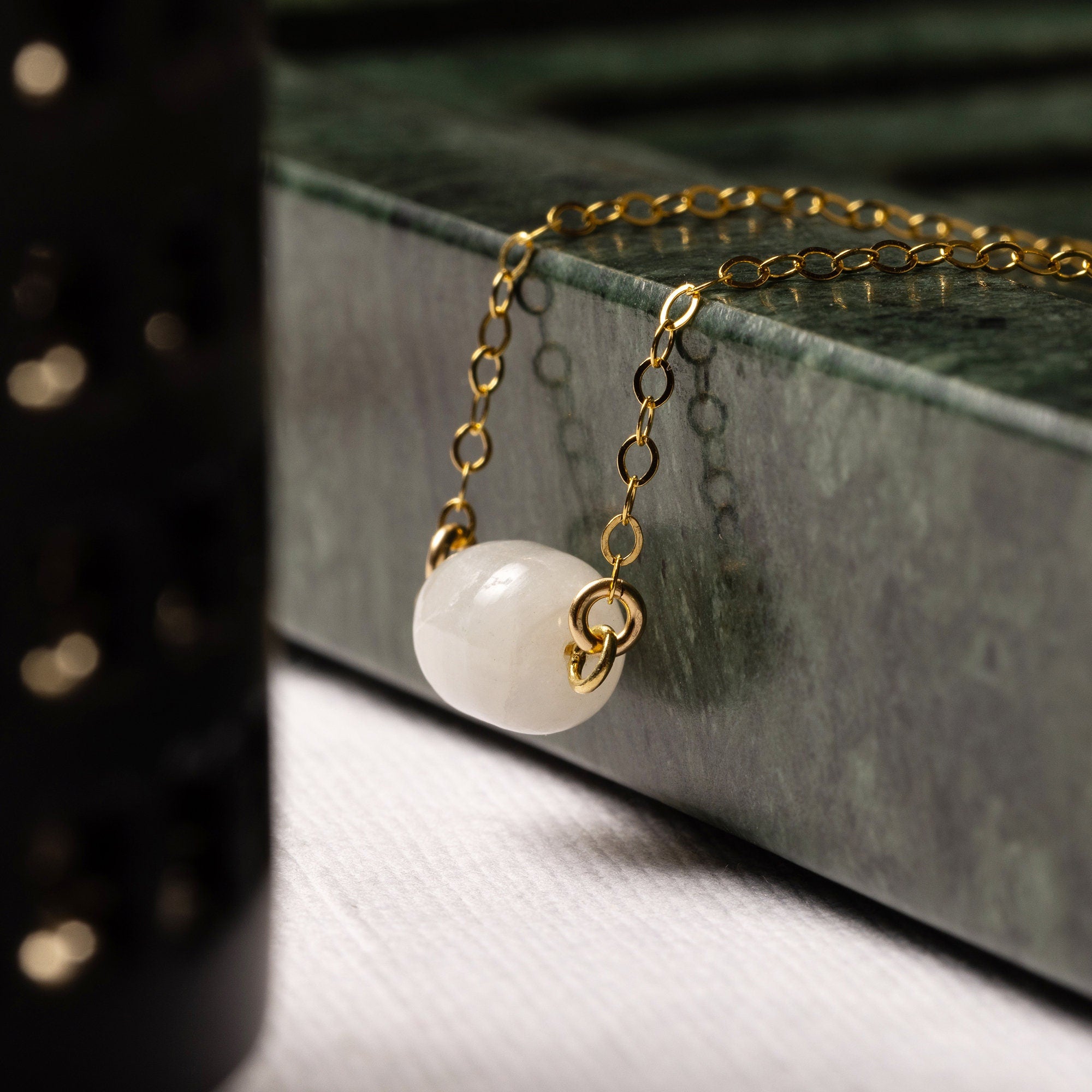 Moonstone Stadium Shape Gold Pendant Necklace Necklaces Soul & Little Rose