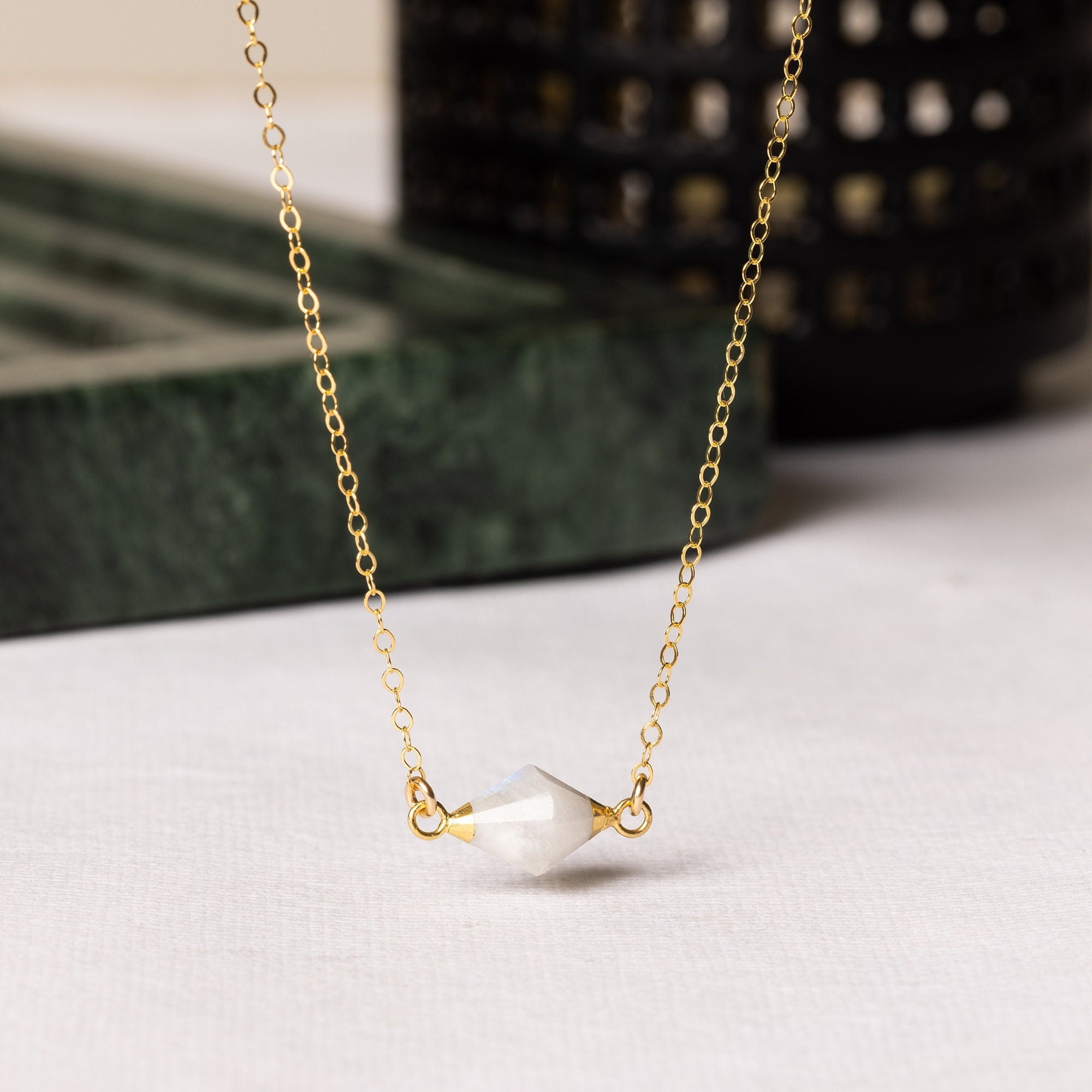 Moonstone Gemstone Bicone Shape Gold Pendant Necklace Necklaces Soul & Little Rose