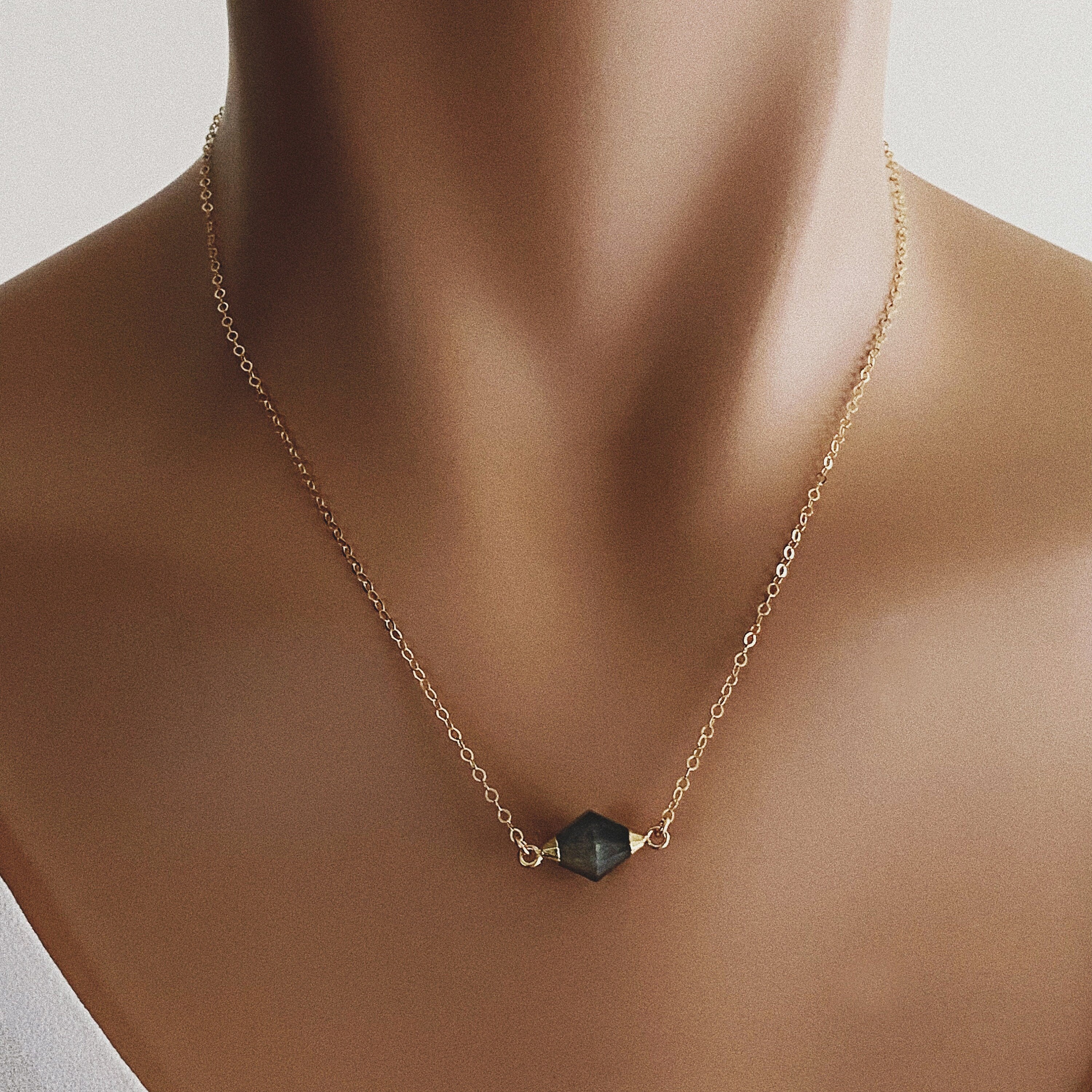 Labradorite Bicone Shape Gemstone Gold Pendant Necklace Necklaces Soul & Little Rose