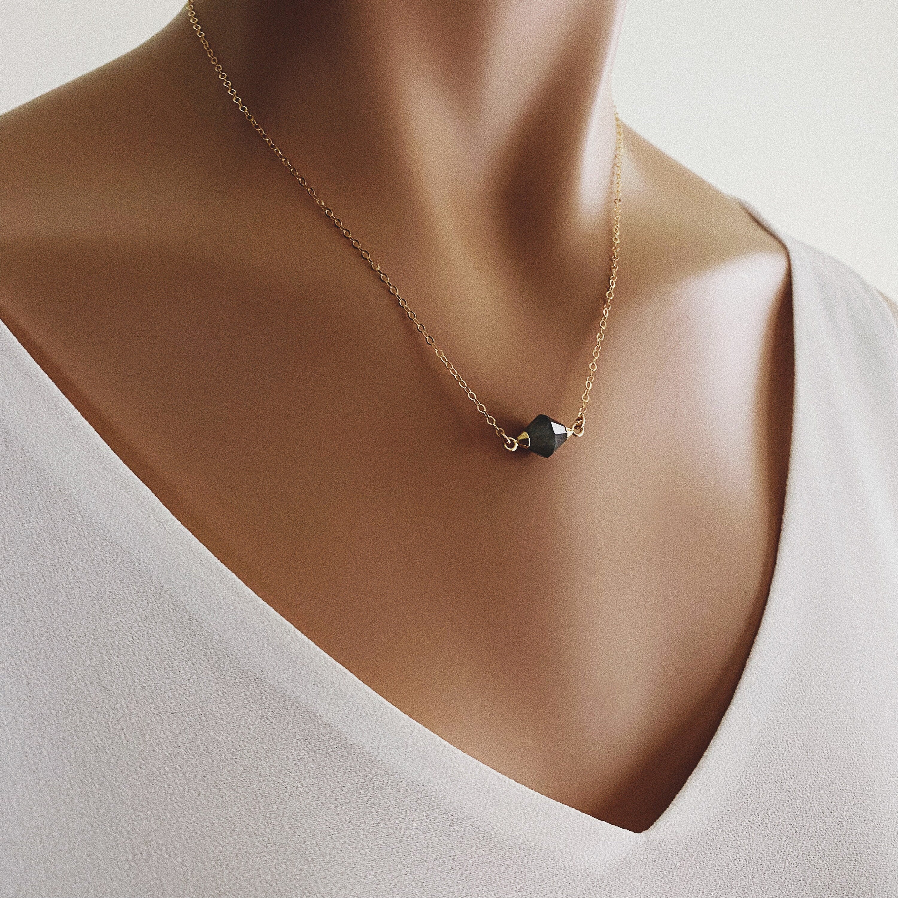 Labradorite Bicone Shape Gemstone Gold Pendant Necklace Necklaces Soul & Little Rose