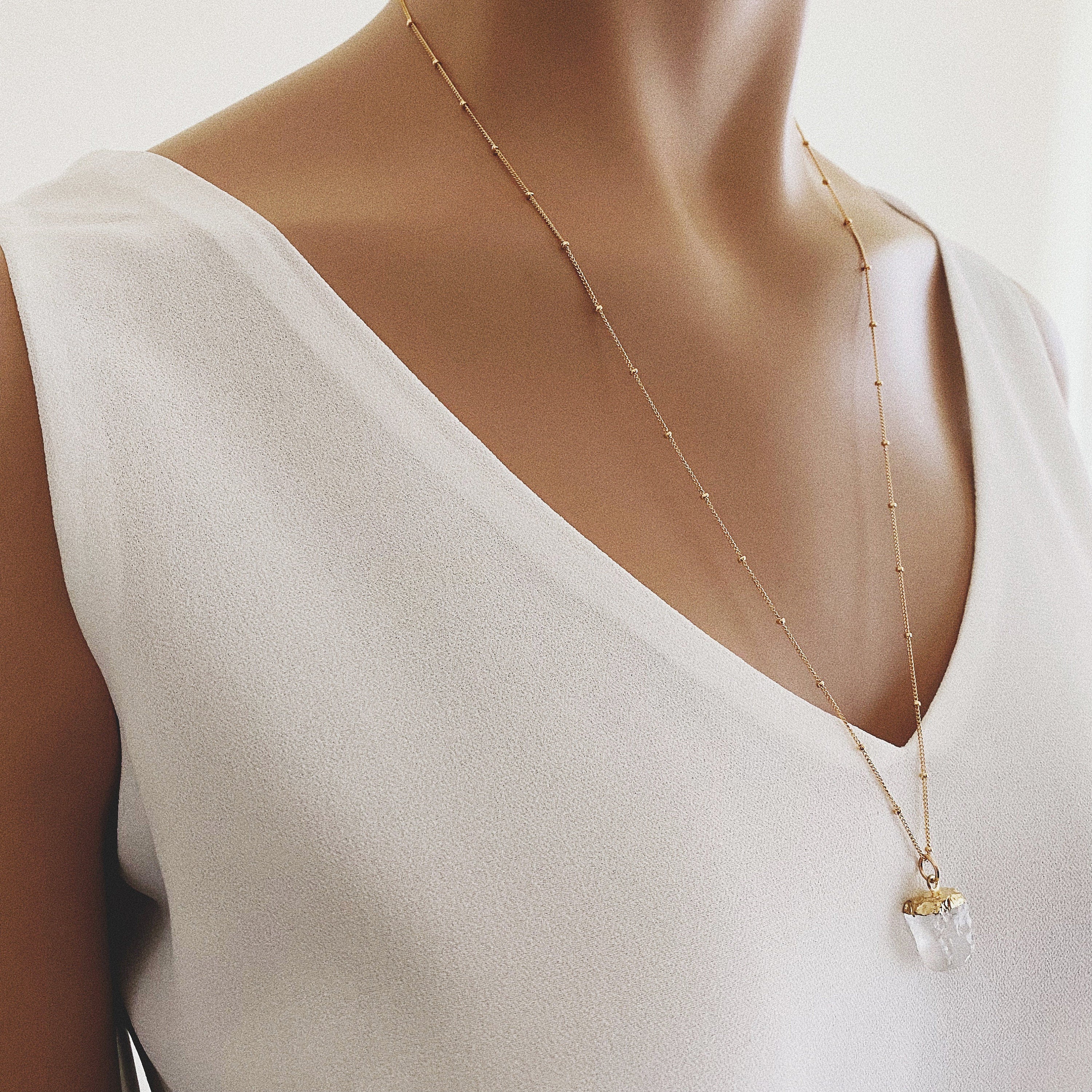 Quartz Pendant Necklace (Satellite Chain) Necklaces Soul & Little Rose