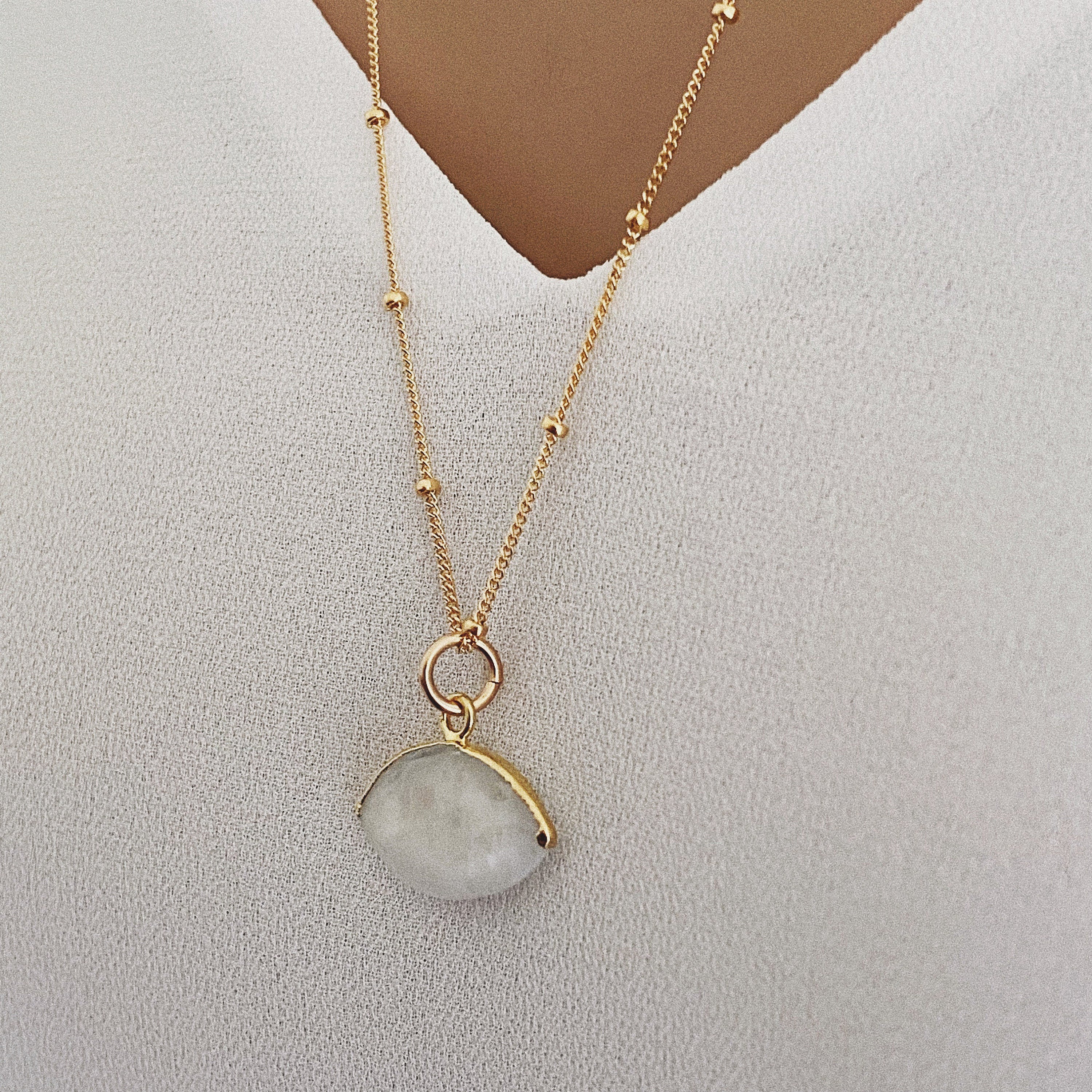 Moonstone Gemstone Eye Shaped Gold Pendant Necklace Necklaces Soul & Little Rose