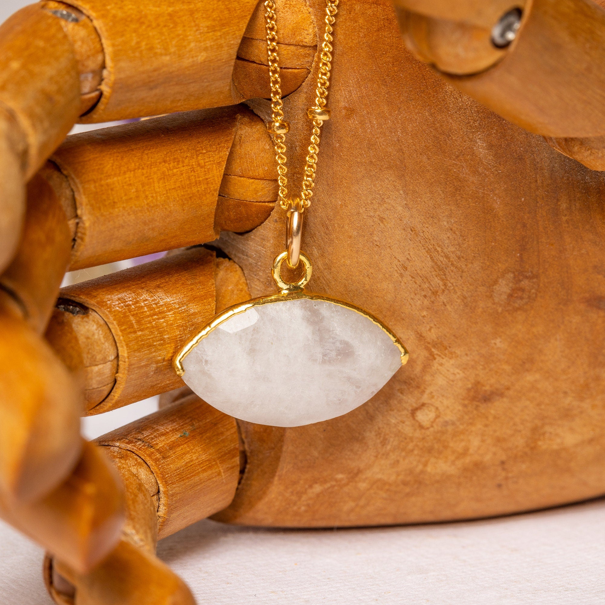 Moonstone Gemstone Eye Shaped Gold Pendant Necklace Necklaces Soul & Little Rose