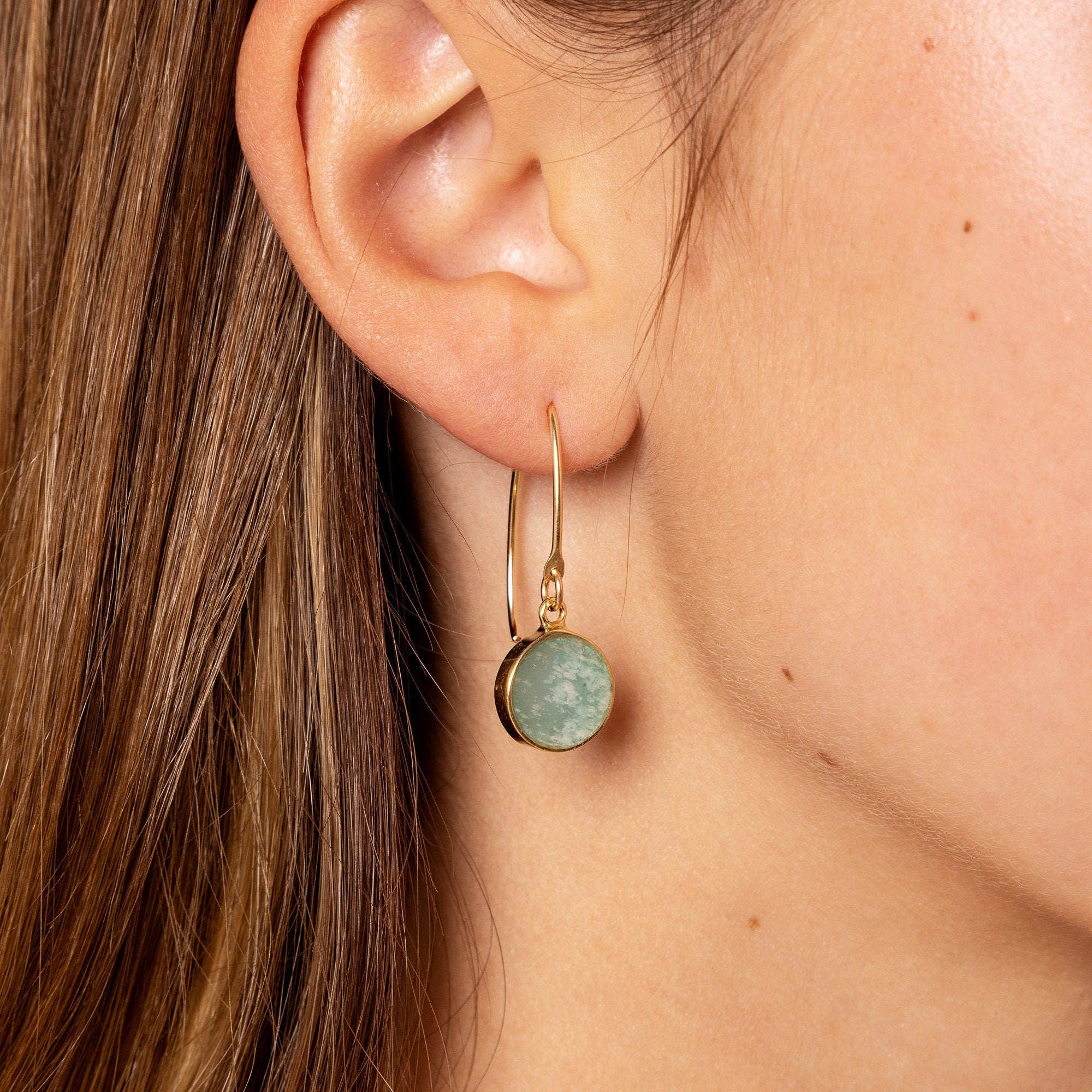 Amazonite Gold Disc Drop Earrings Earrings Soul & Little Rose