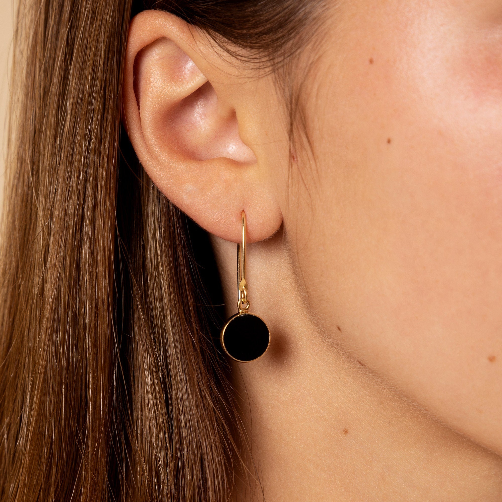 Black Obsidian Circle Gemstone Drop Earrings Earrings Soul & Little Rose