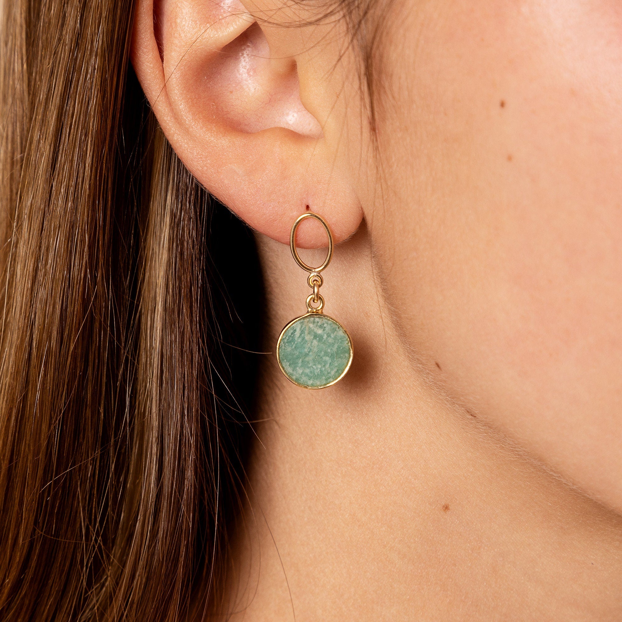 Amazonite Circle Cut Gemstone Drop earrings for her Earrings Soul & Little Rose   