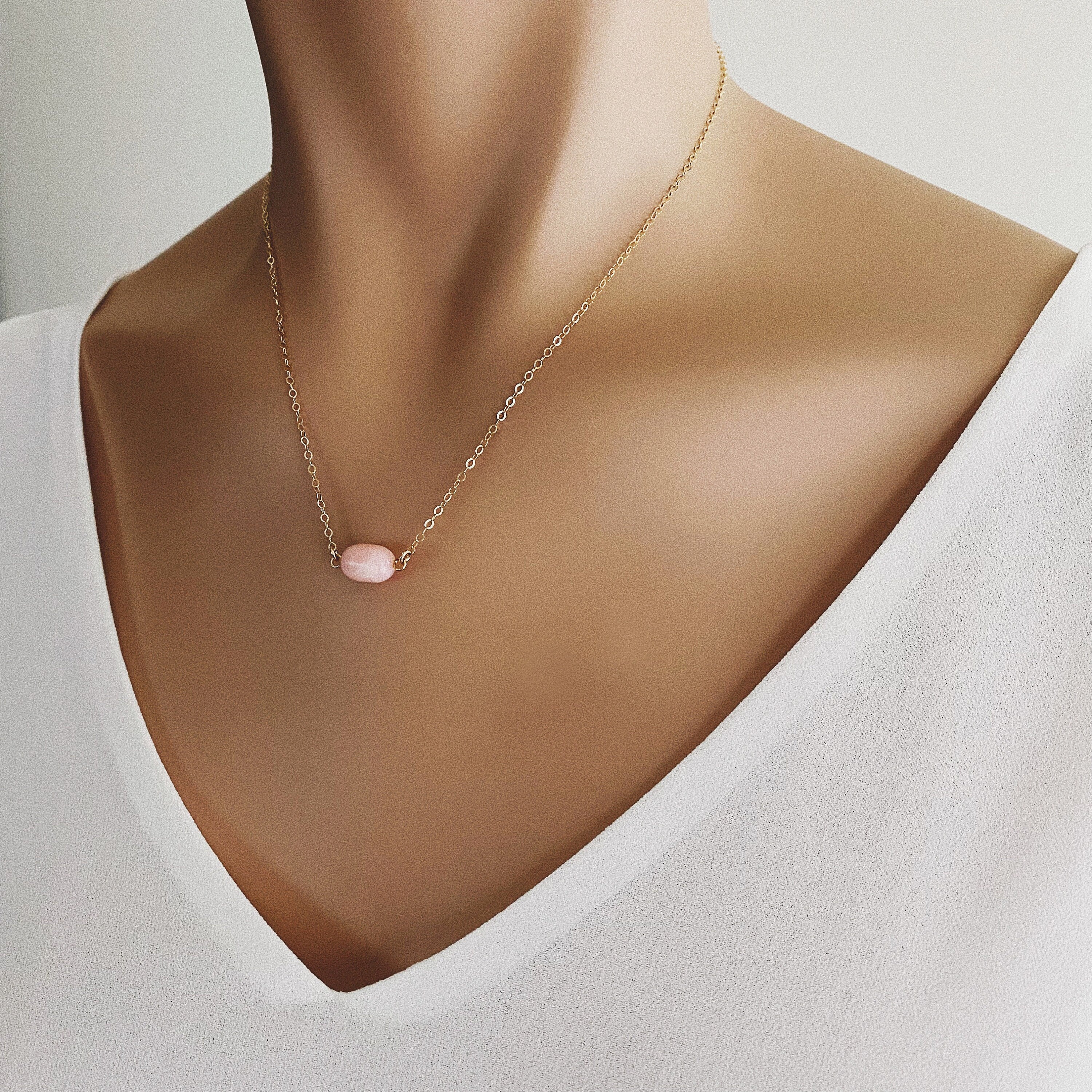 Rose Quartz Stadium Shape Gemstone Necklace  Soul & Little Rose