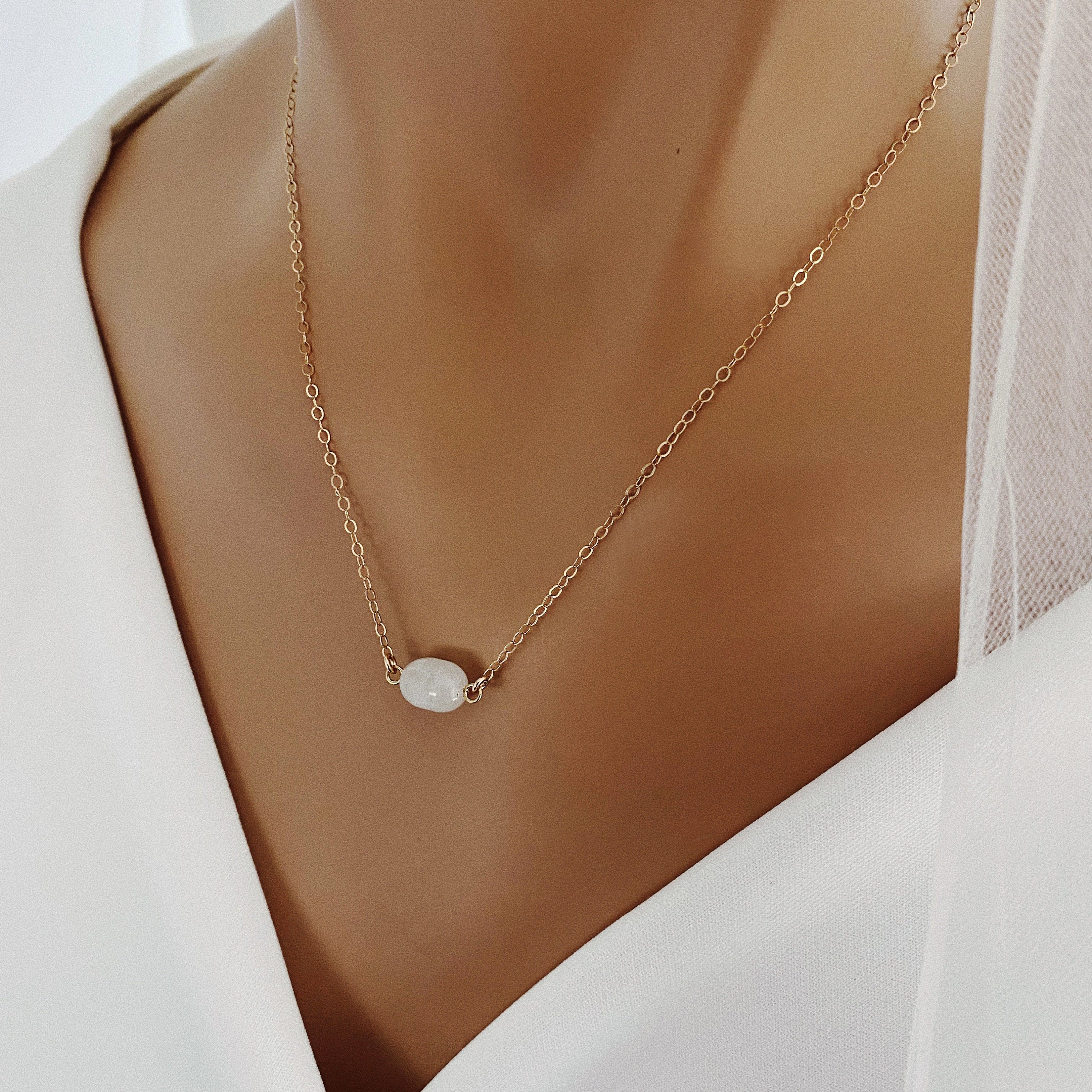 Moonstone Stadium Shape Gold Pendant Necklace Necklaces Soul & Little Rose