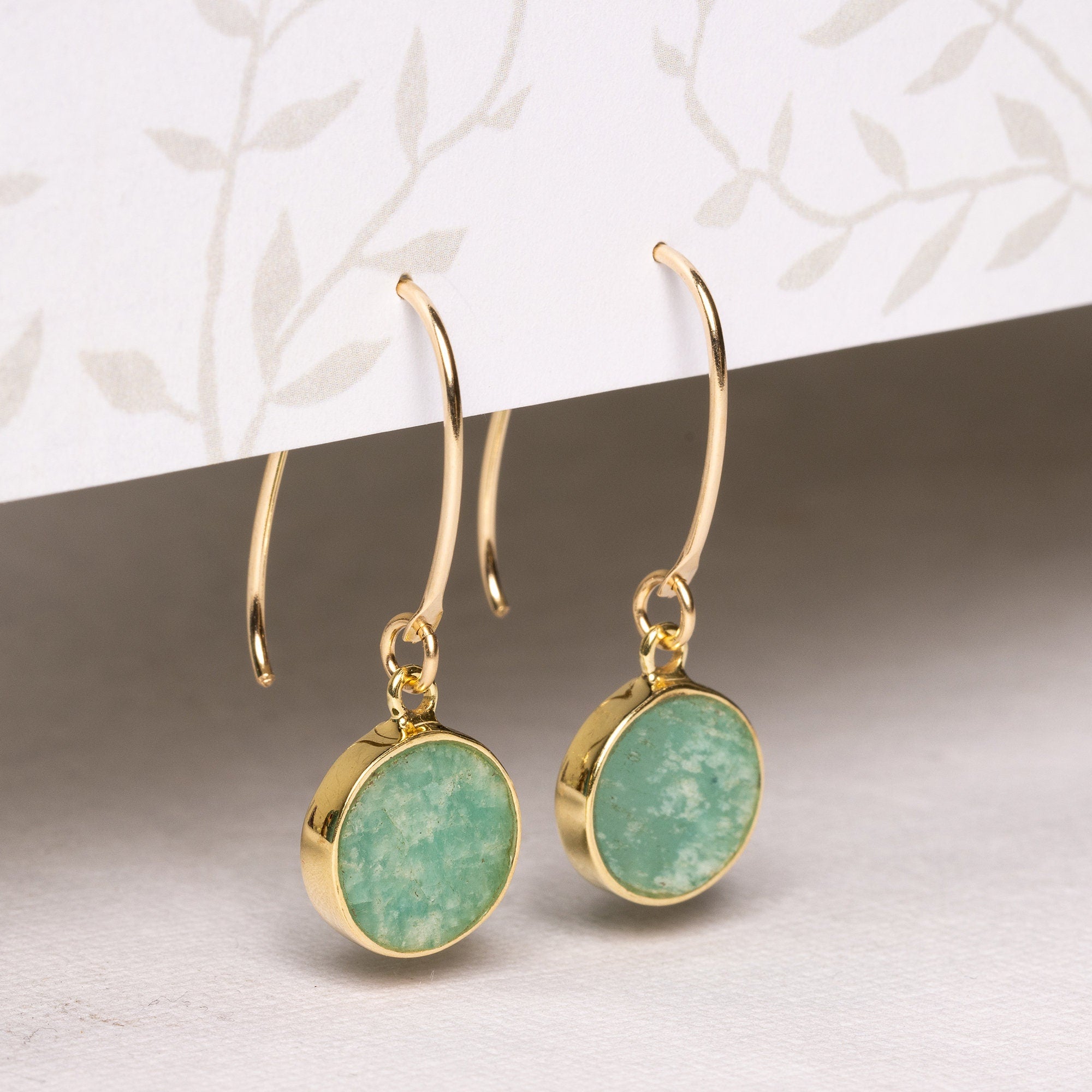 Amazonite Gold Disc Drop Earrings Earrings Soul & Little Rose