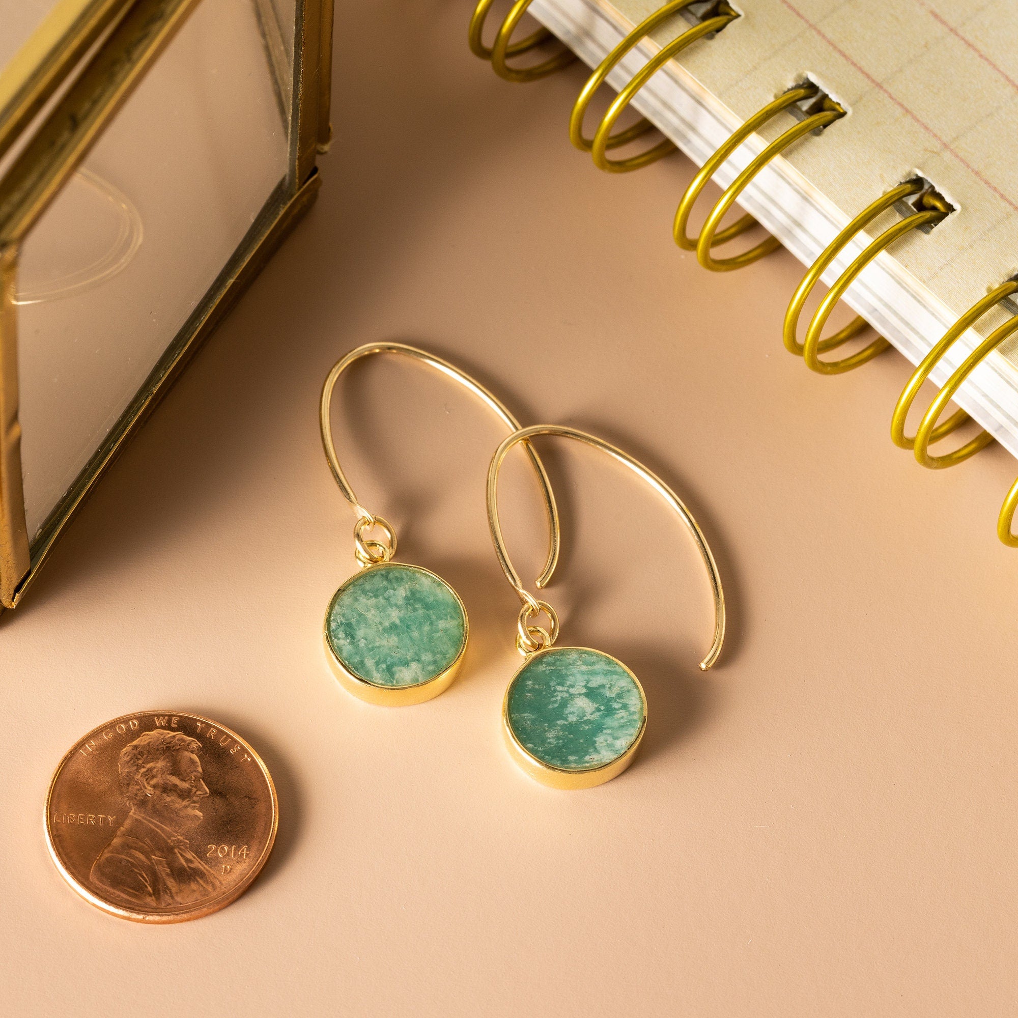 Amazonite Gold Disc Drop Earrings Earrings Soul & Little Rose
