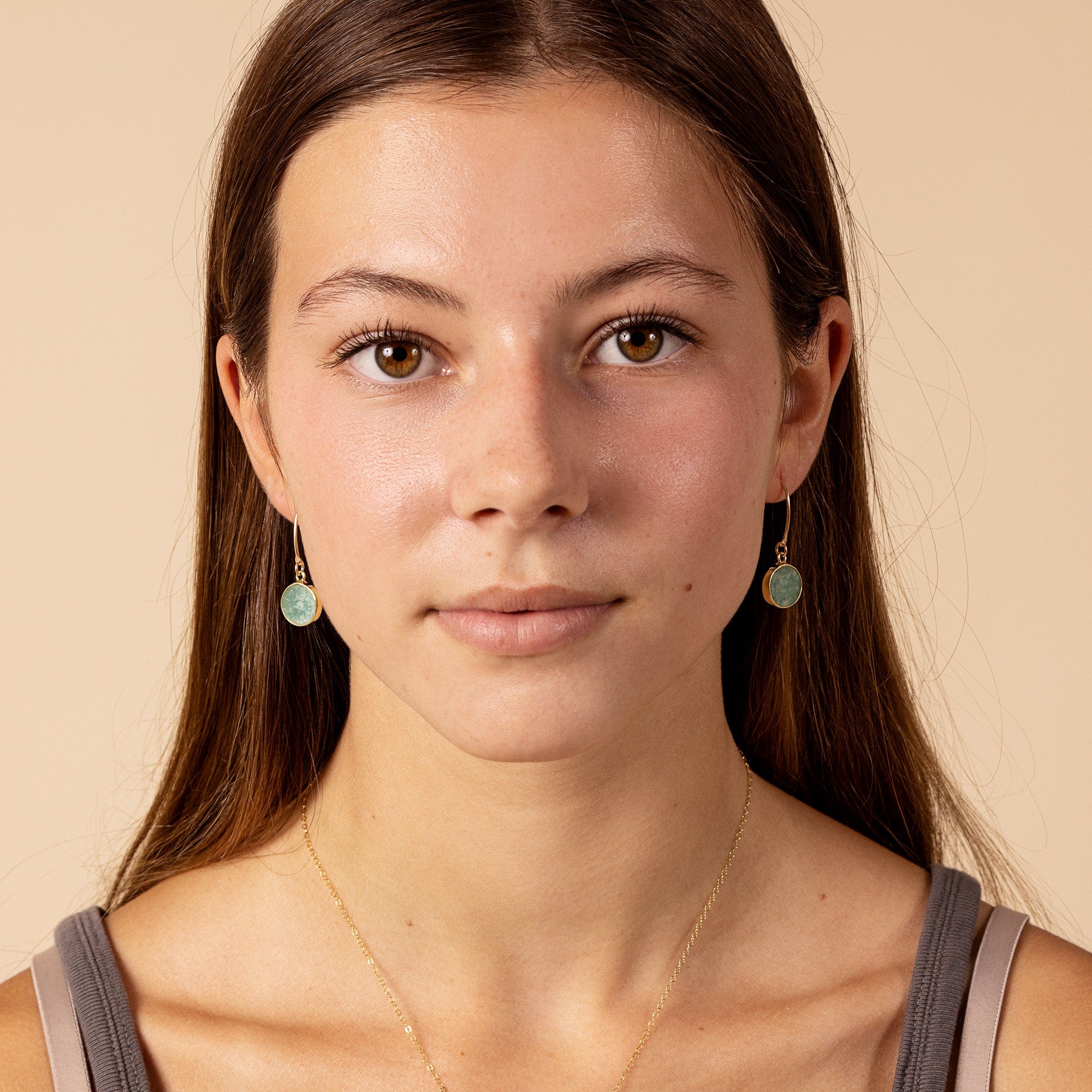 Amazonite Gold Disc Drop Earrings Earrings Soul & Little Rose