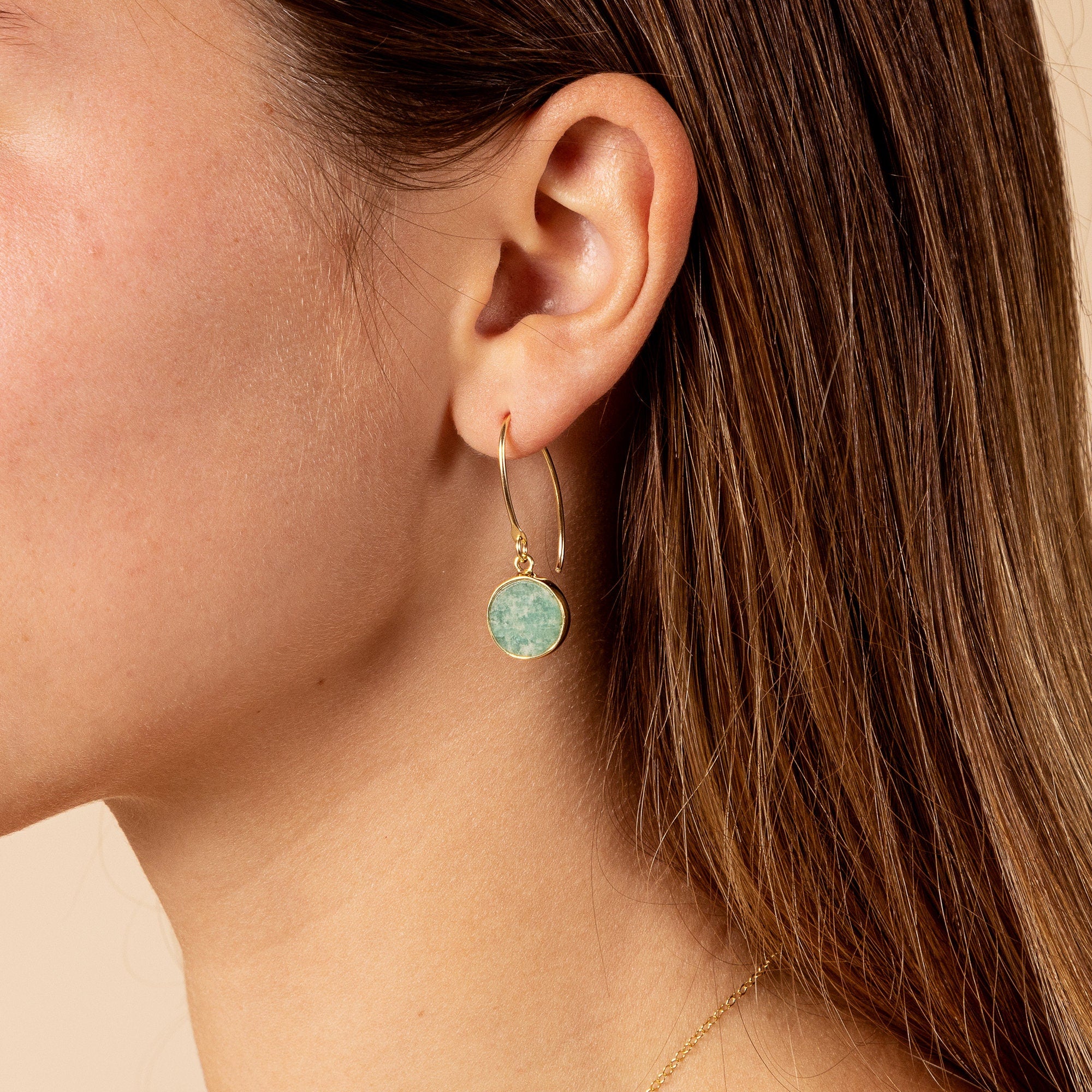 Amazonite Gold Disc Drop Earrings Earrings Soul & Little Rose