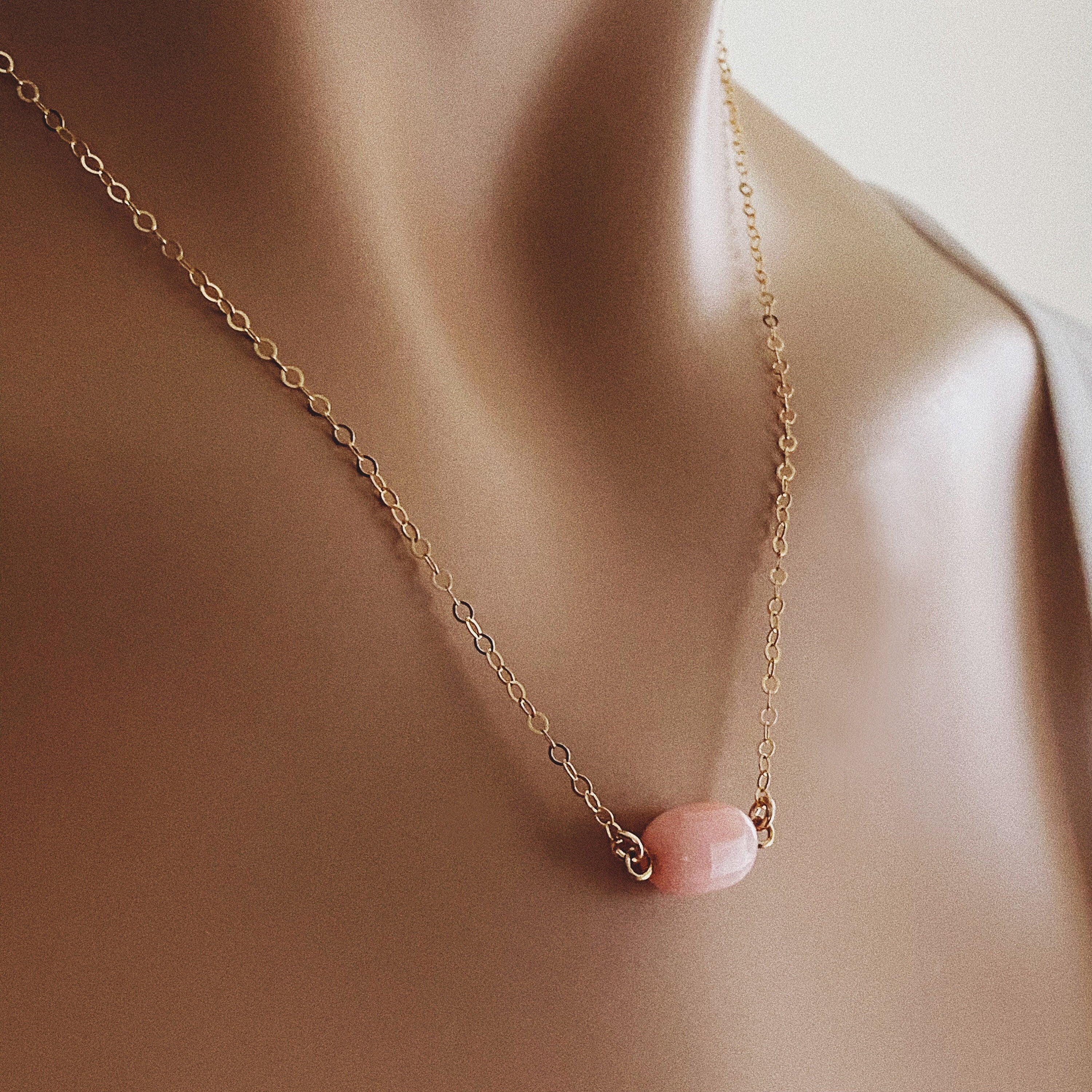 Rose Quartz Stadium Shape Gemstone Necklace  Soul & Little Rose