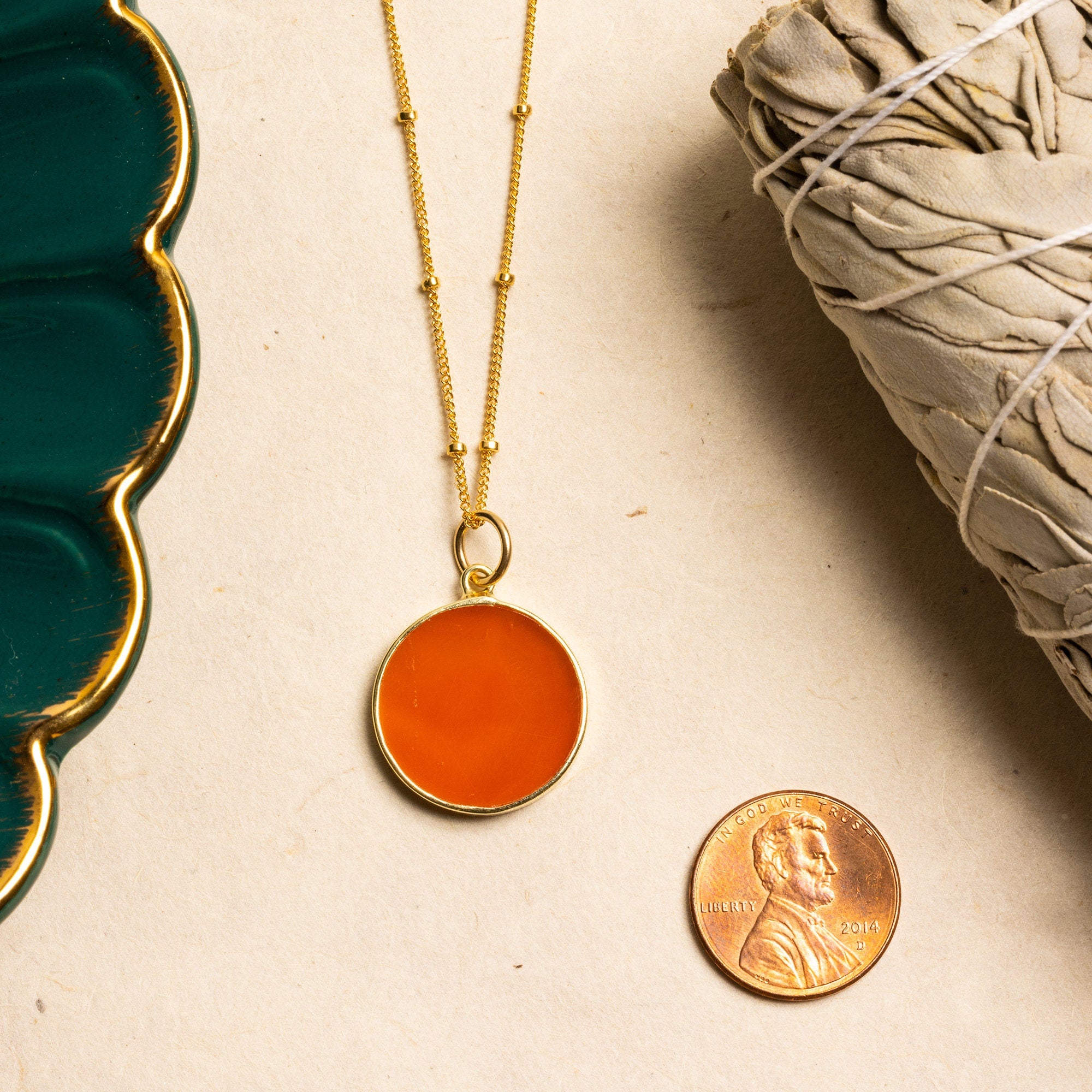 Red Onyx Gold Pendant Circle Necklace (Satellite Chain) Necklaces Soul & Little Rose