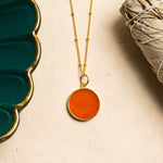 Red Onyx Gold Pendant Circle Necklace (Satellite Chain) Necklaces Soul & Little Rose