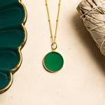 Green Onyx Gold Disc Necklace (Satellite Chain) Necklaces Soul & Little Rose