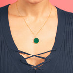 Green Onyx Gold Disc Necklace (Satellite Chain) Necklaces Soul & Little Rose