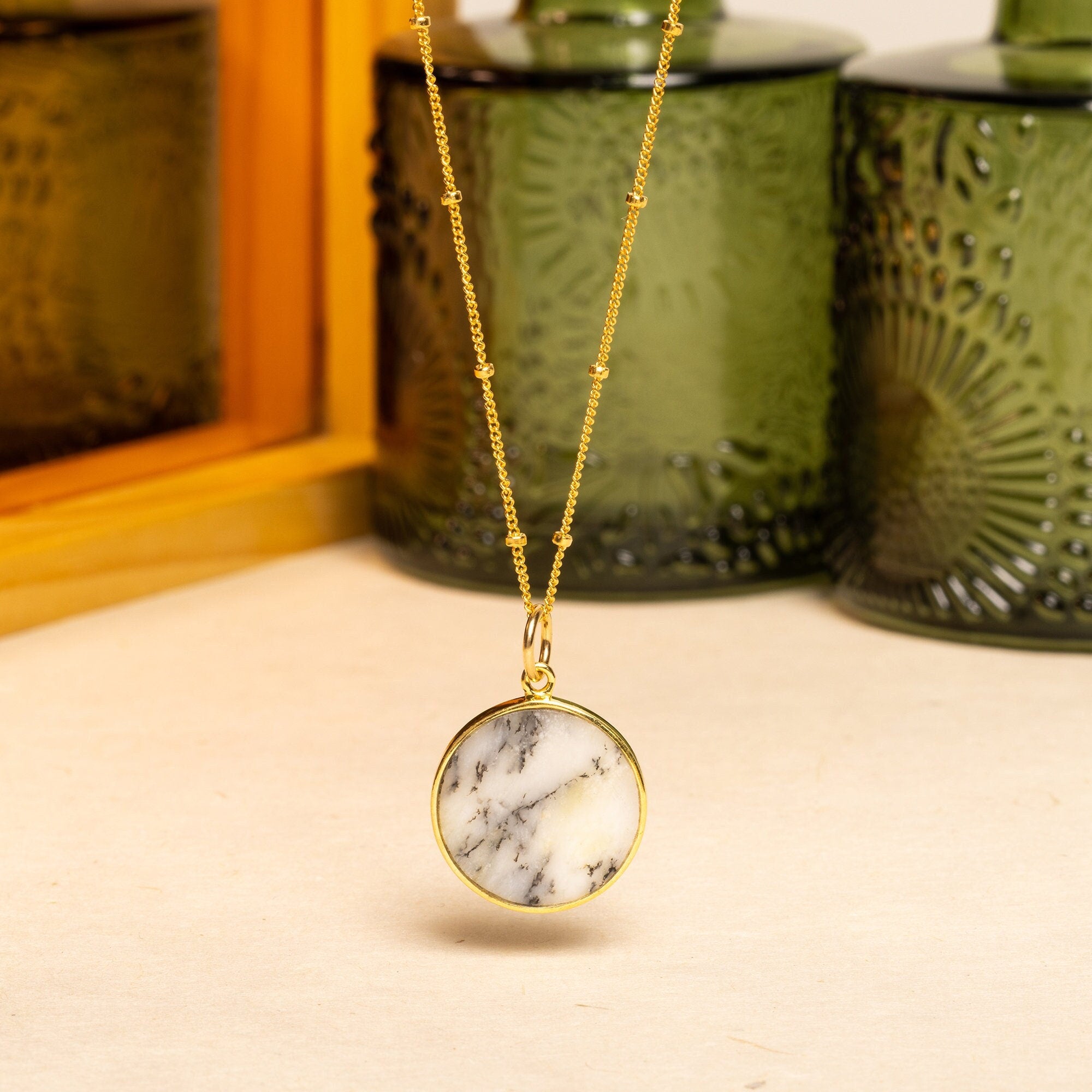 Dendrite Opal Circle Pendant Gold Necklace Necklaces Soul & Little Rose