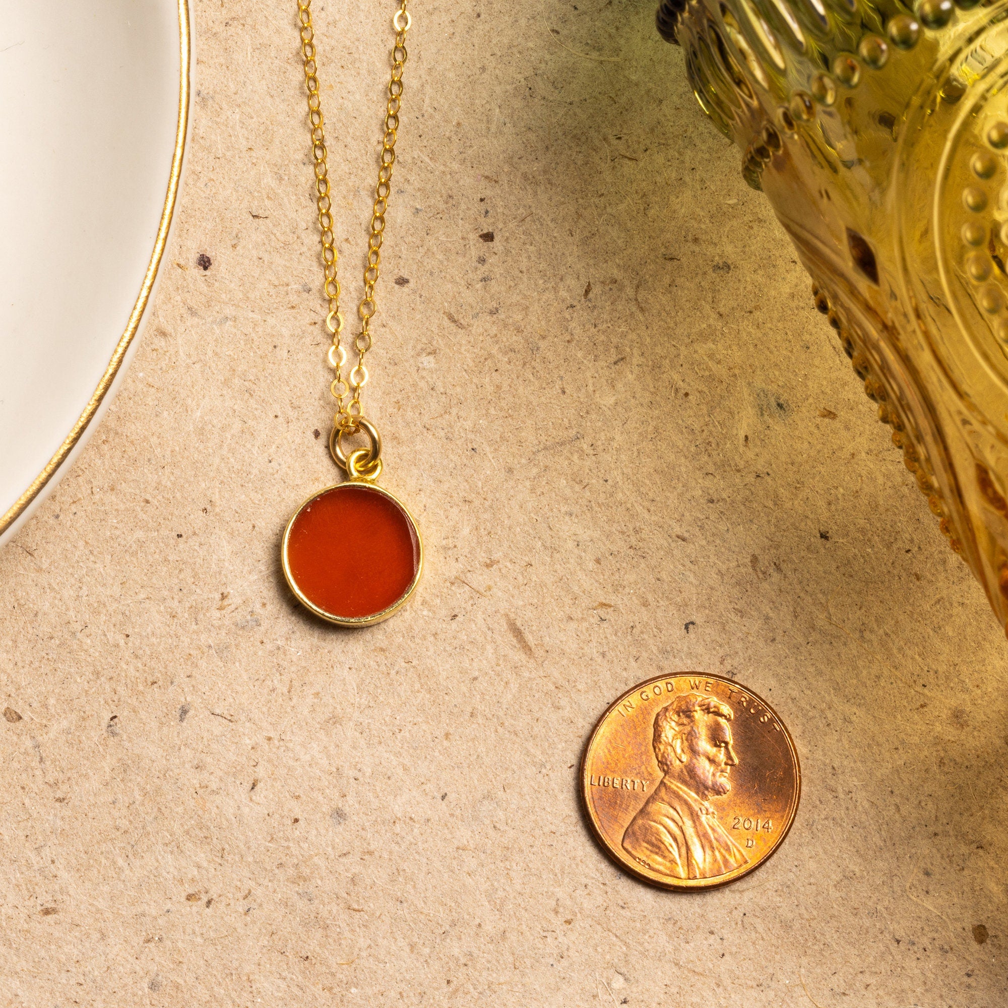 Red Onyx Small Circle Disc Pendant Necklace Necklaces Soul & Little Rose