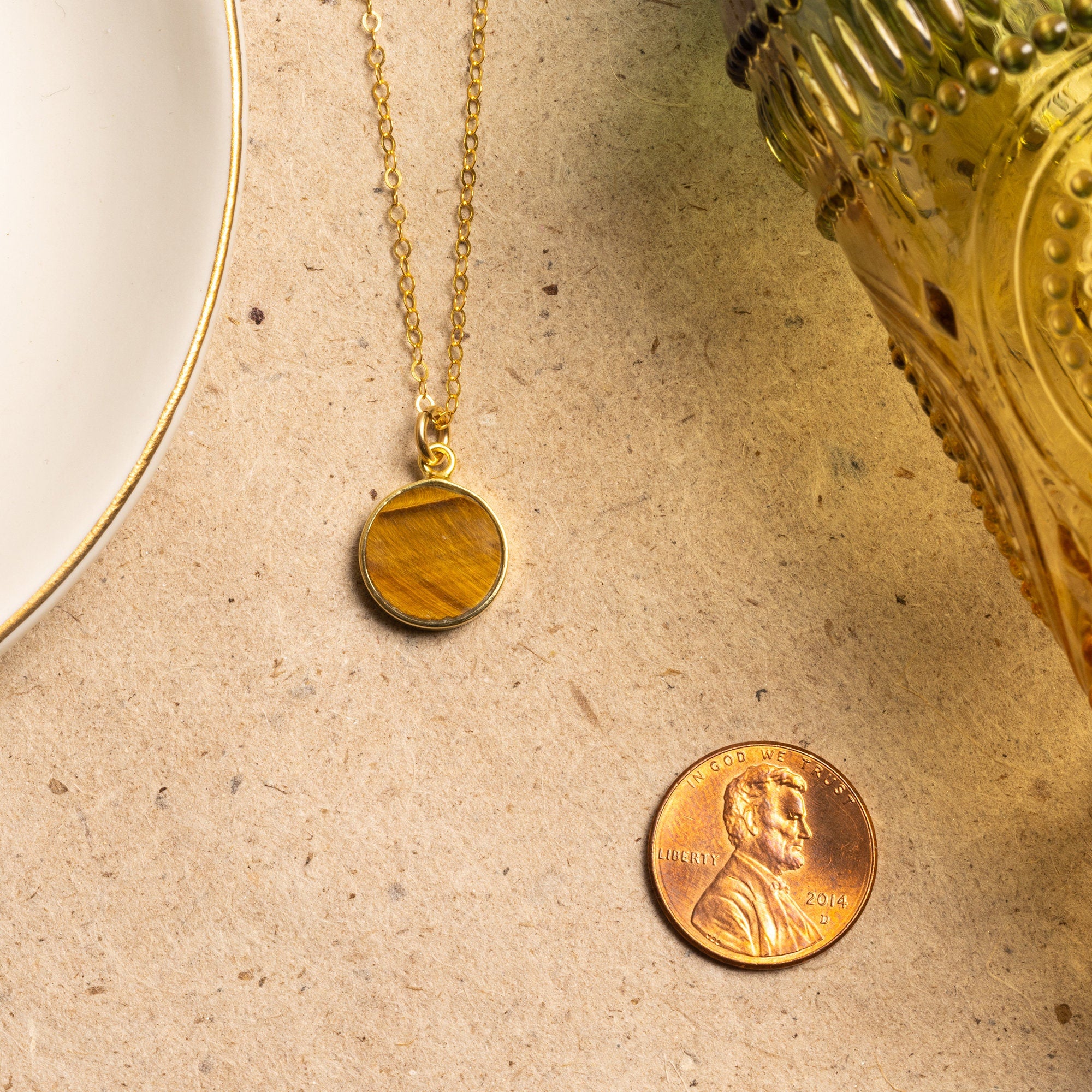 Tiger's Eye Small Round Disc Circle Necklace Necklaces Soul & Little Rose