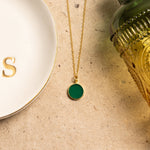 Green Onyx Small Disc Gold Pendant Necklaces Soul & Little Rose
