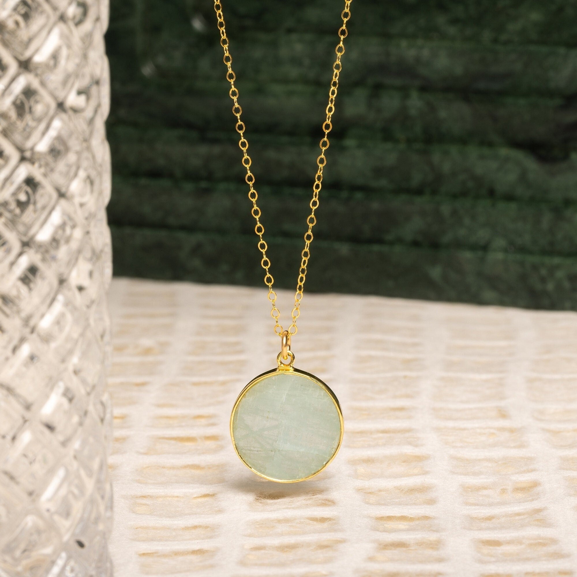 Aquamarine circle necklace on 14k dainty gold filled chain Necklaces Soul & Little Rose   