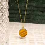 Tiger's Eye Round Coin Gold Pendant Necklace Necklaces Soul & Little Rose