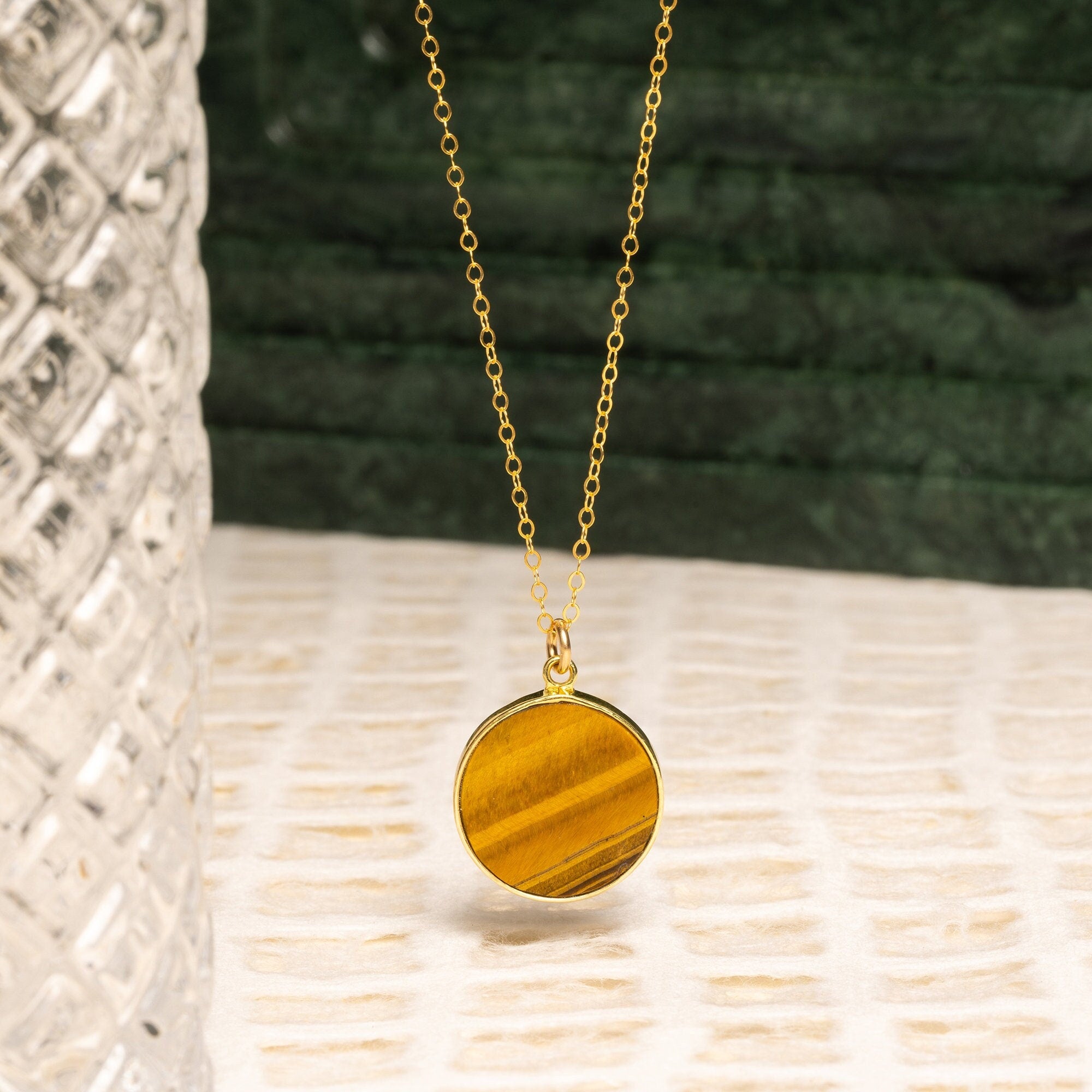 Tiger's Eye Round Coin Gold Pendant Necklace Necklaces Soul & Little Rose