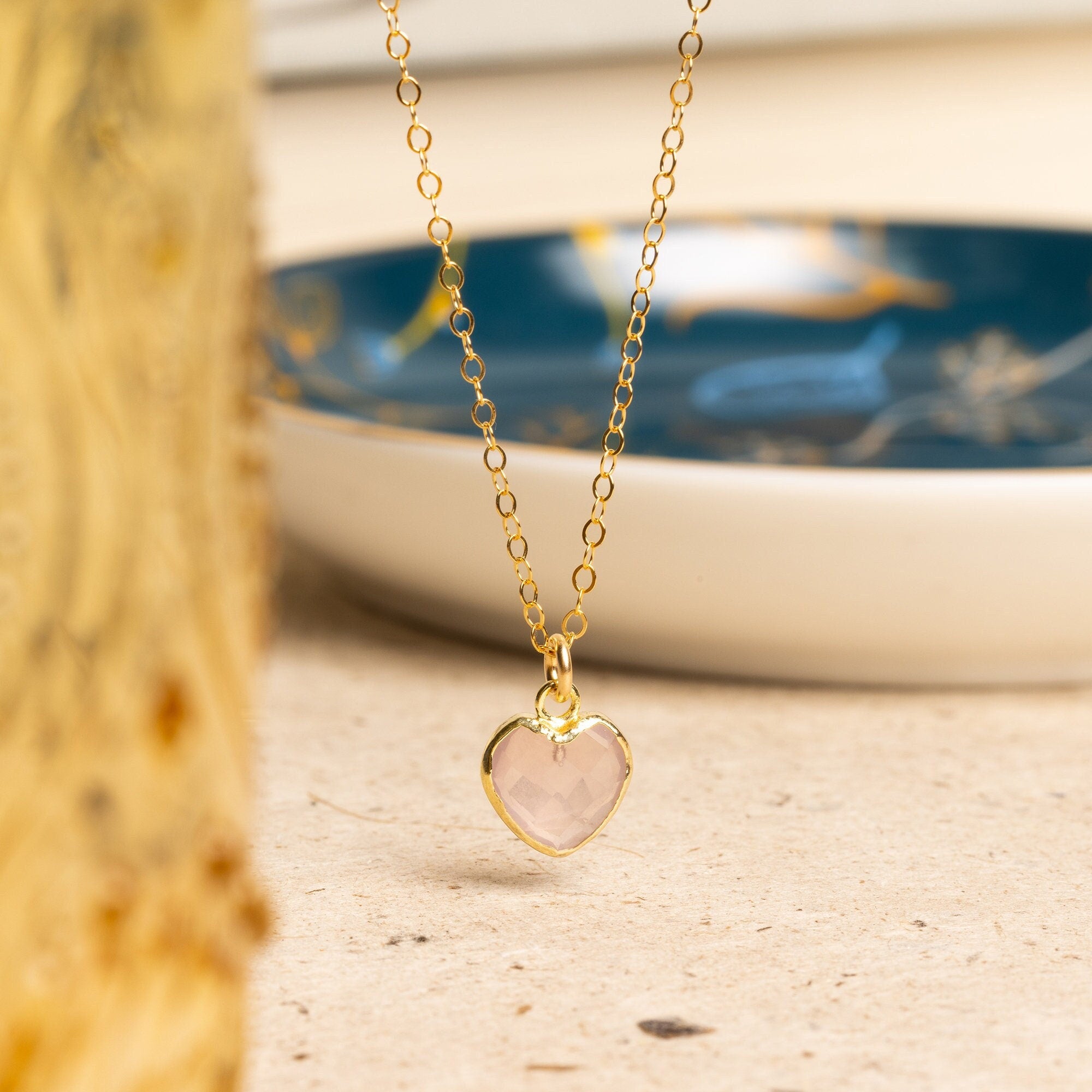 Rose Gold Chain Heart Shape Pendant With Chain Rose Quartz