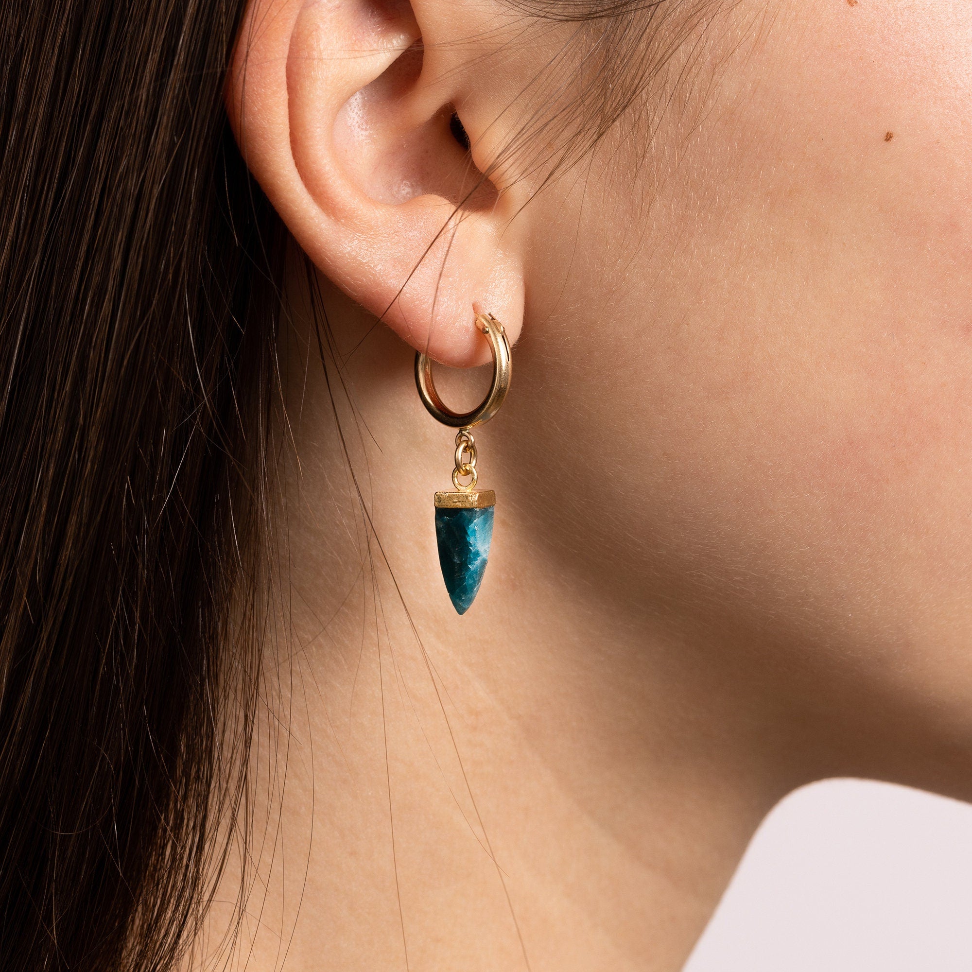 Apatite Pendulum Gemstone Gold Earrings Spikes Earrings Soul & Little Rose   
