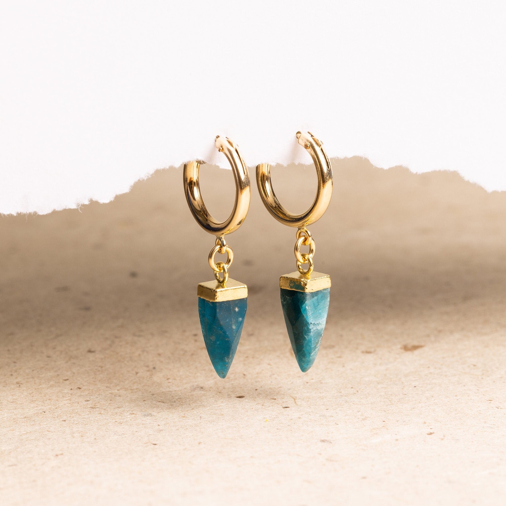 Apatite Pendulum Gemstone Gold Earrings Spikes Earrings Soul & Little Rose   