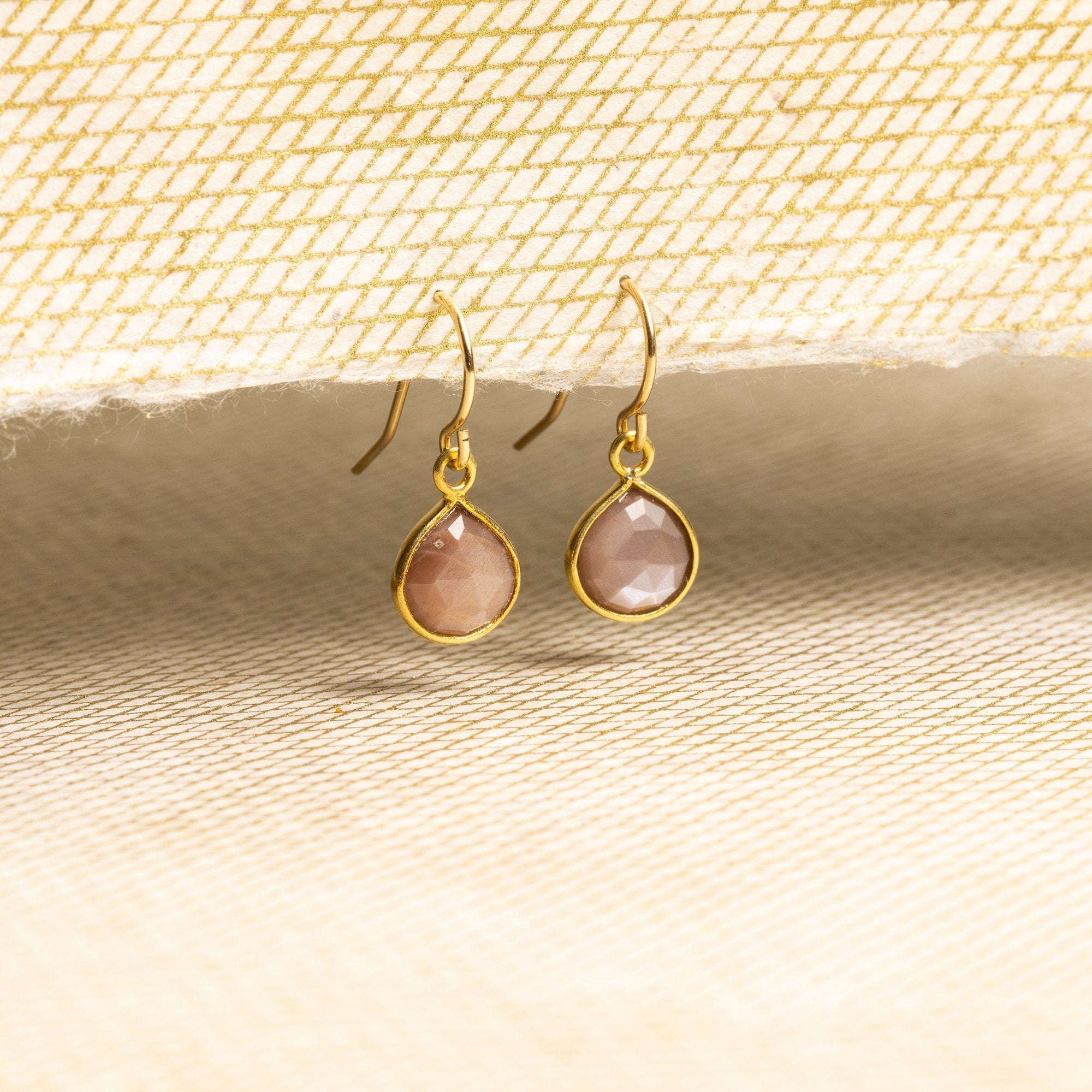 Brown Moonstone Mini Drop Gold Earrings – Soul Little Rose