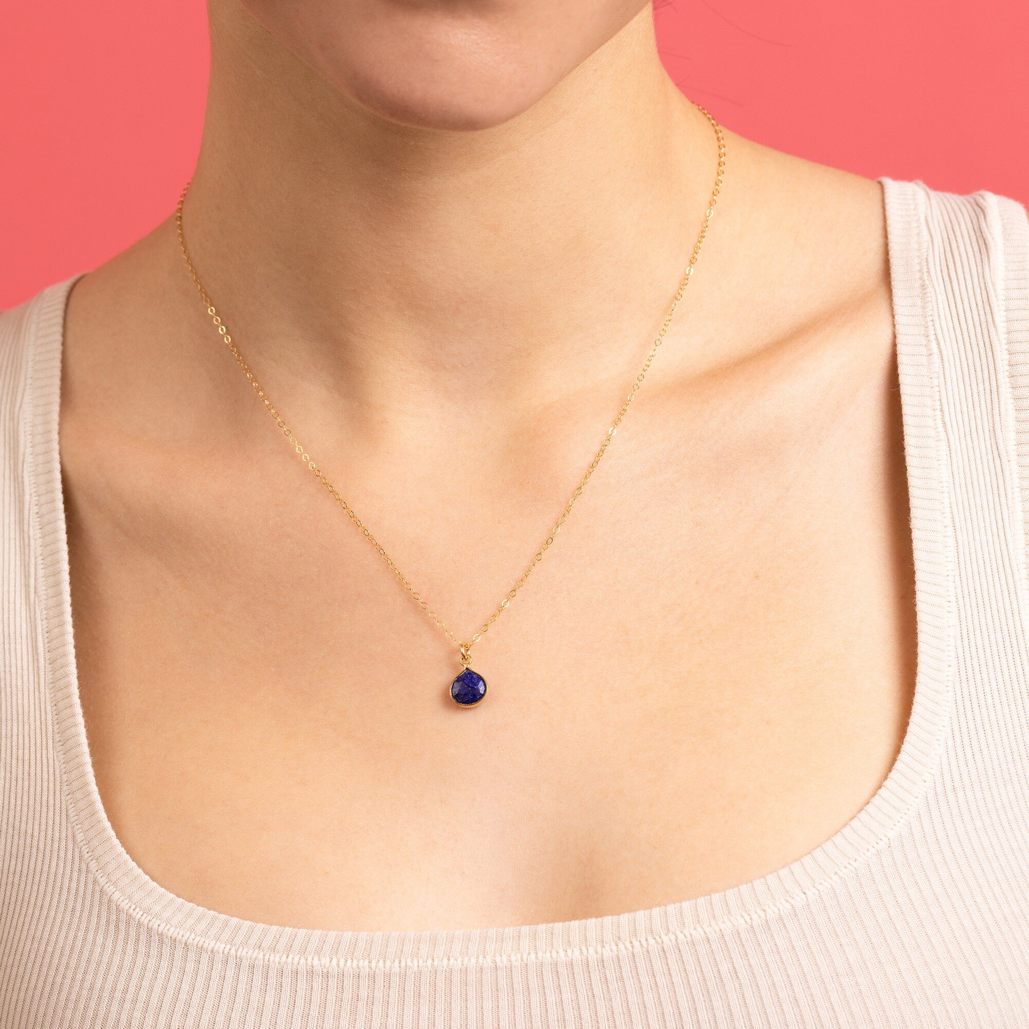 Lapis Lazuli Teardrop Gemstone Gold Necklace Necklaces Soul & Little Rose