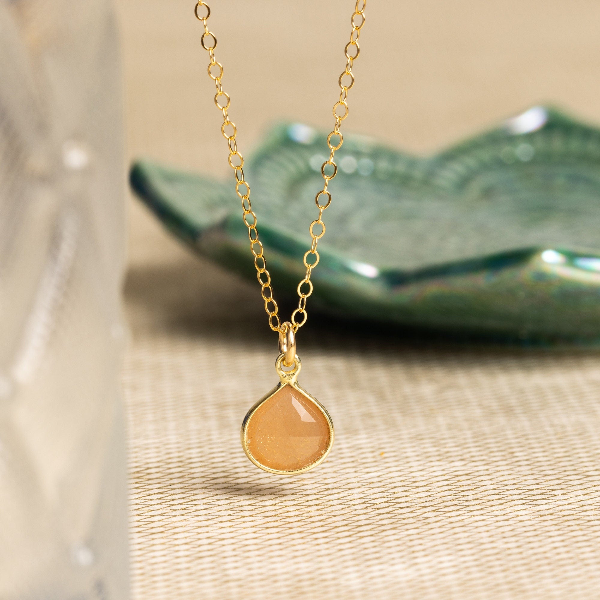 Peach Moonstone Teardrop Gemstone Necklace Necklaces Soul & Little Rose