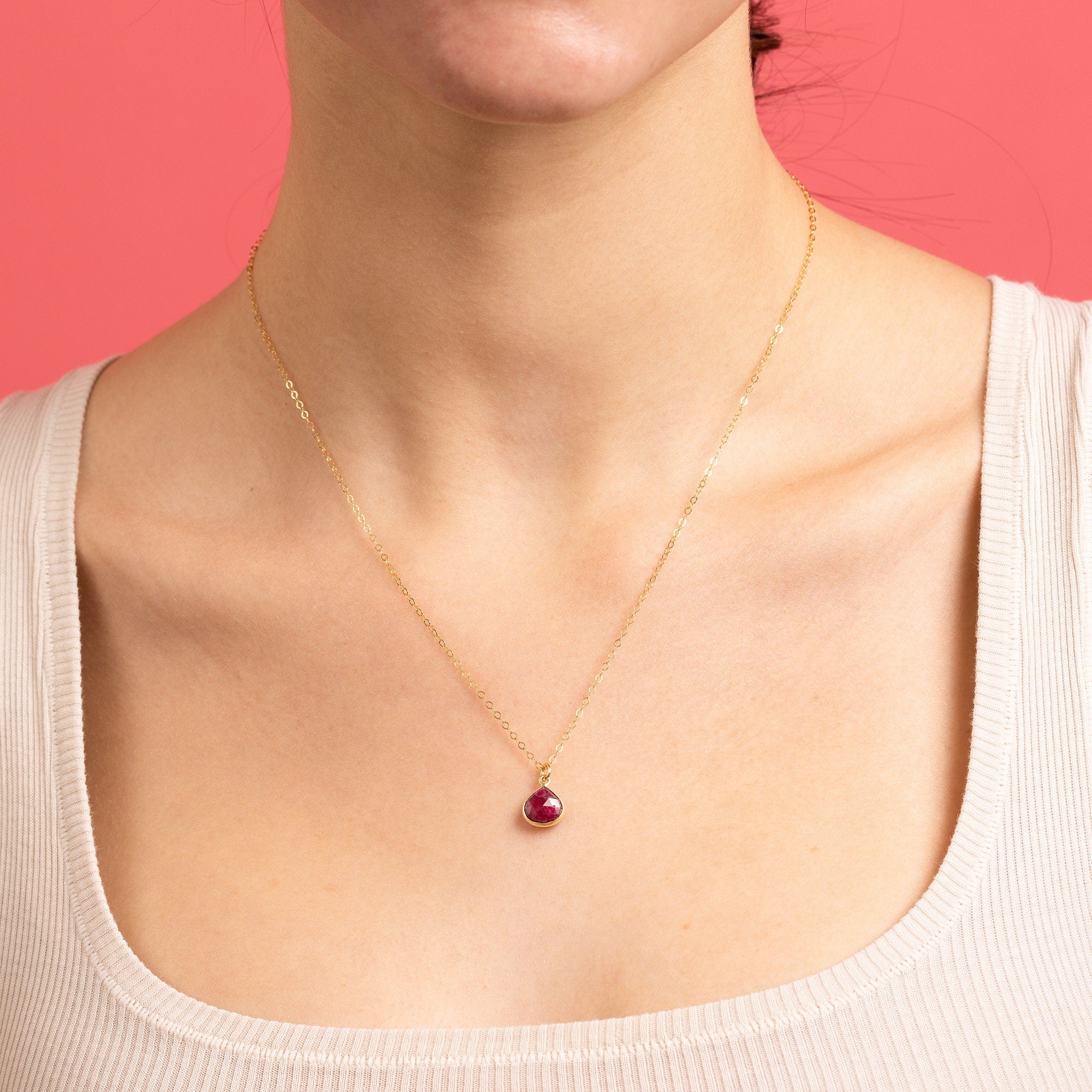 Ruby Teardrop Pendant Gold Necklace Necklaces Soul & Little Rose