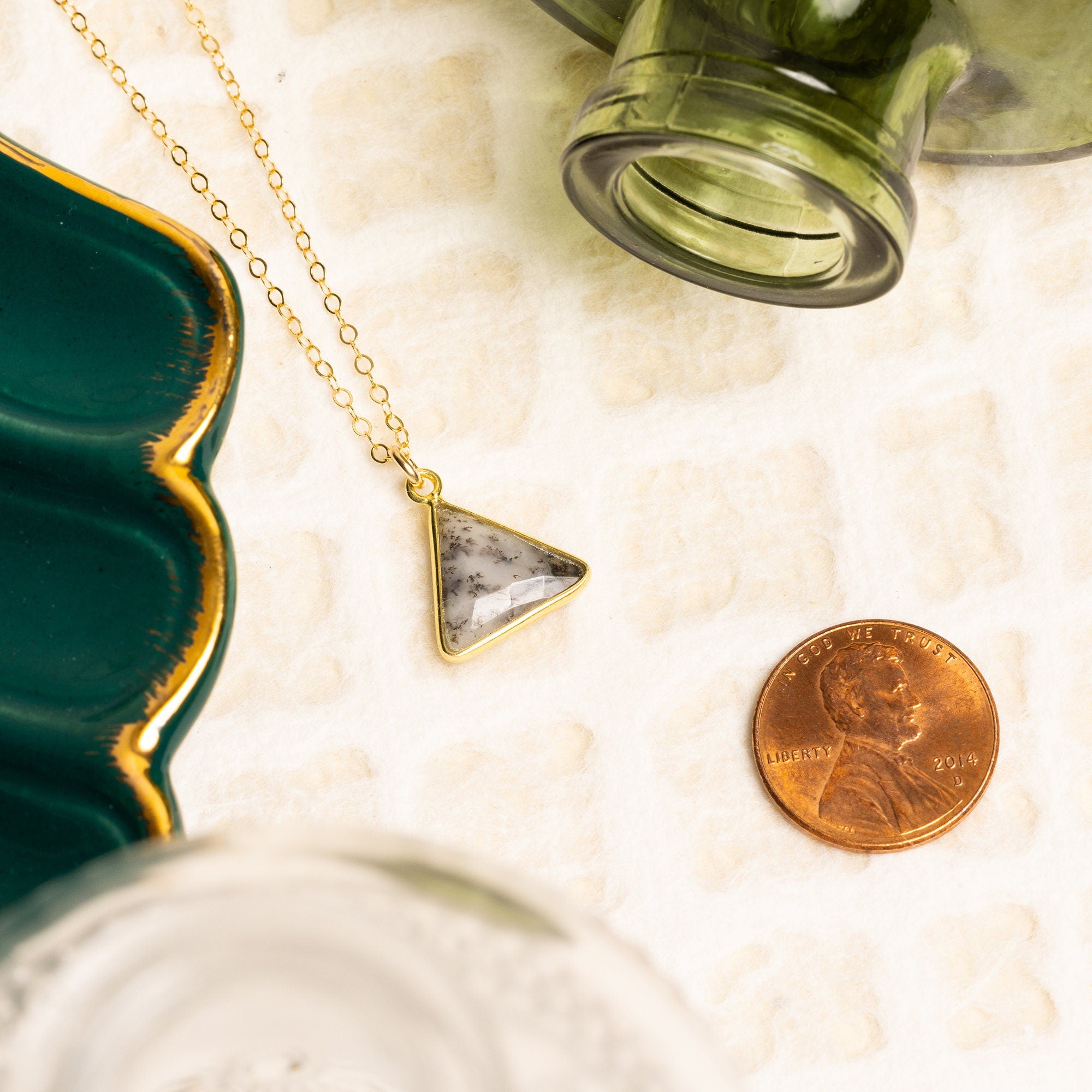 Dendrite Opal Triangle Gemstone Gold Necklace Necklaces Soul & Little Rose