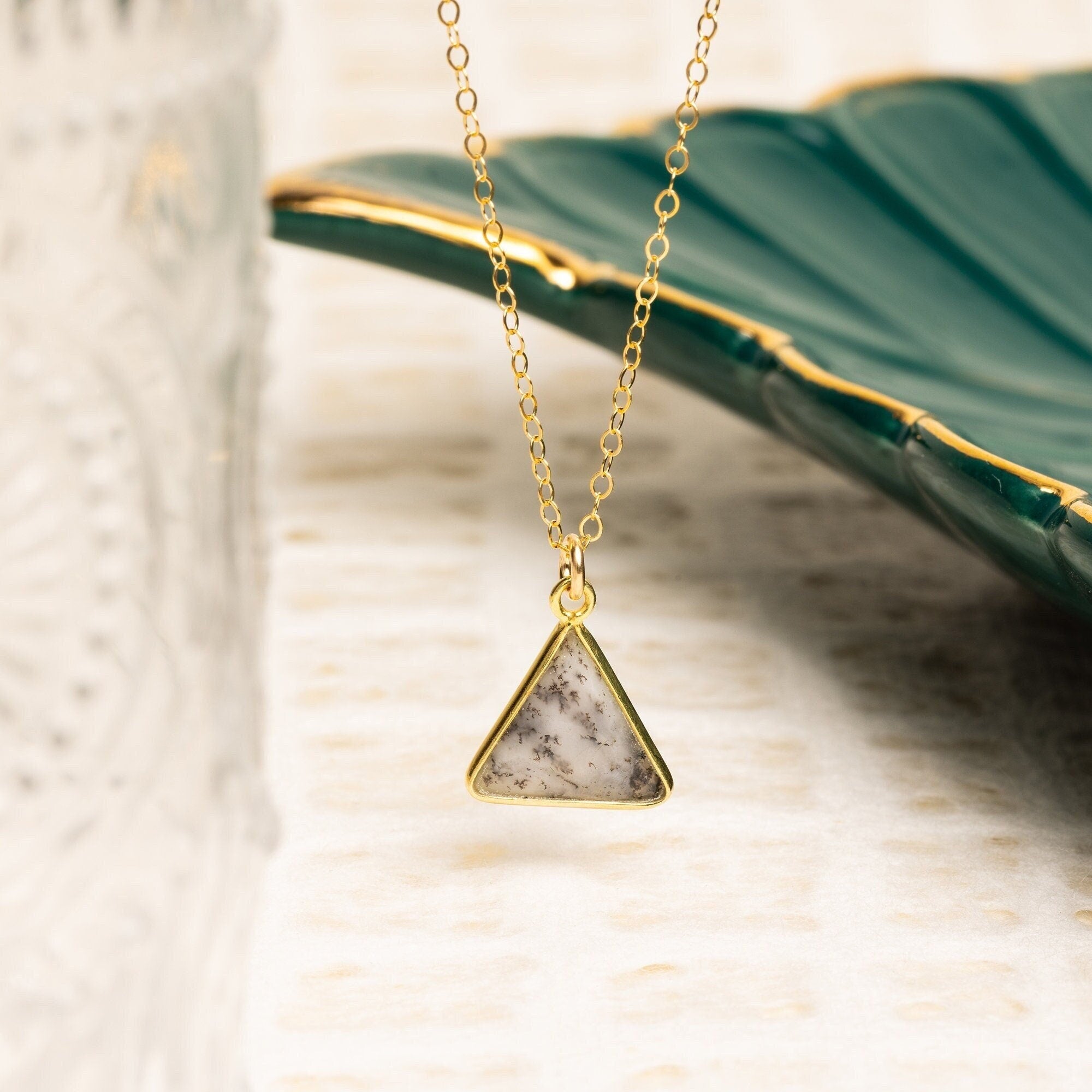 Dendrite Opal Triangle Gemstone Gold Necklace Necklaces Soul & Little Rose