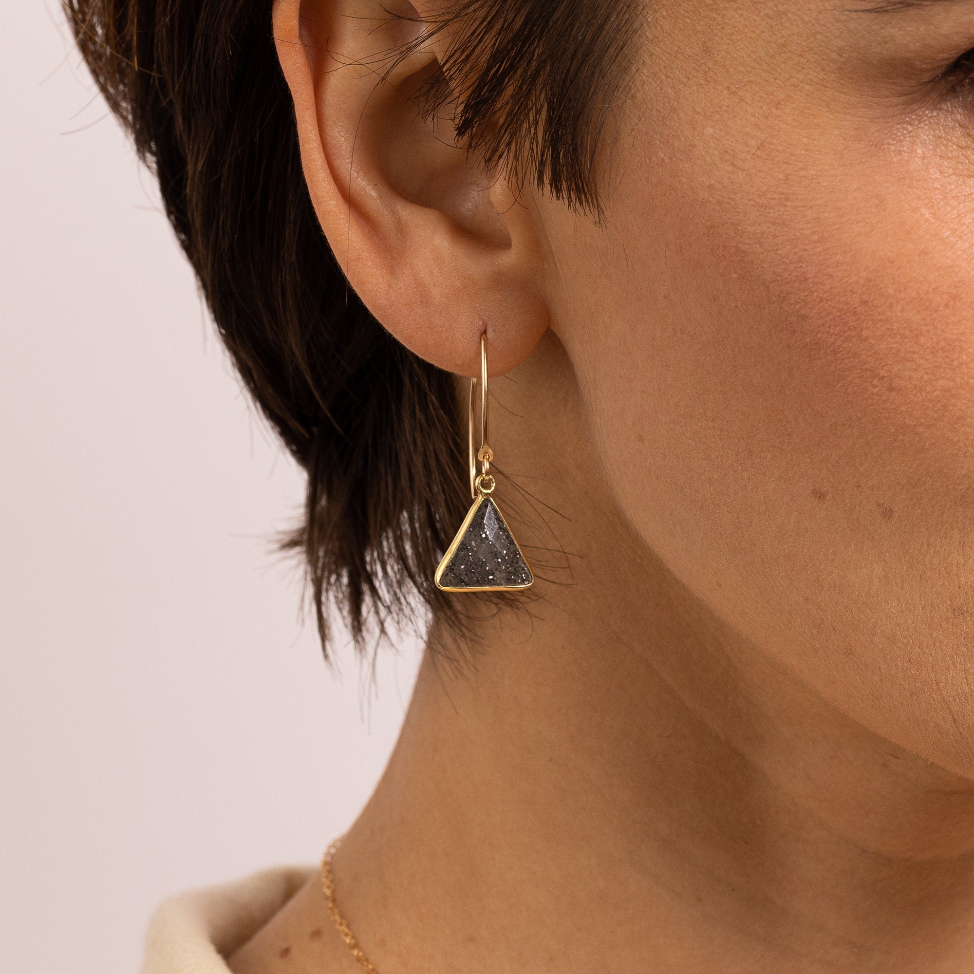 Black Sunstone Gemstone Triangle Gold Drop Earrings Earrings Soul & Little Rose   