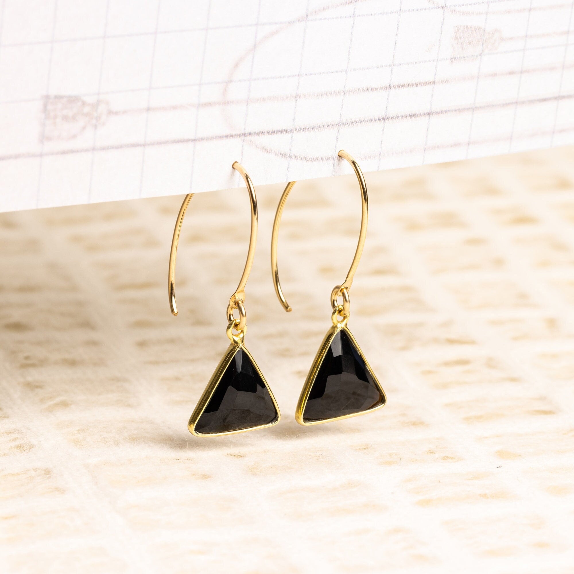 Black Onyx Triangle Gold Drop Earrings Earrings Soul & Little Rose   