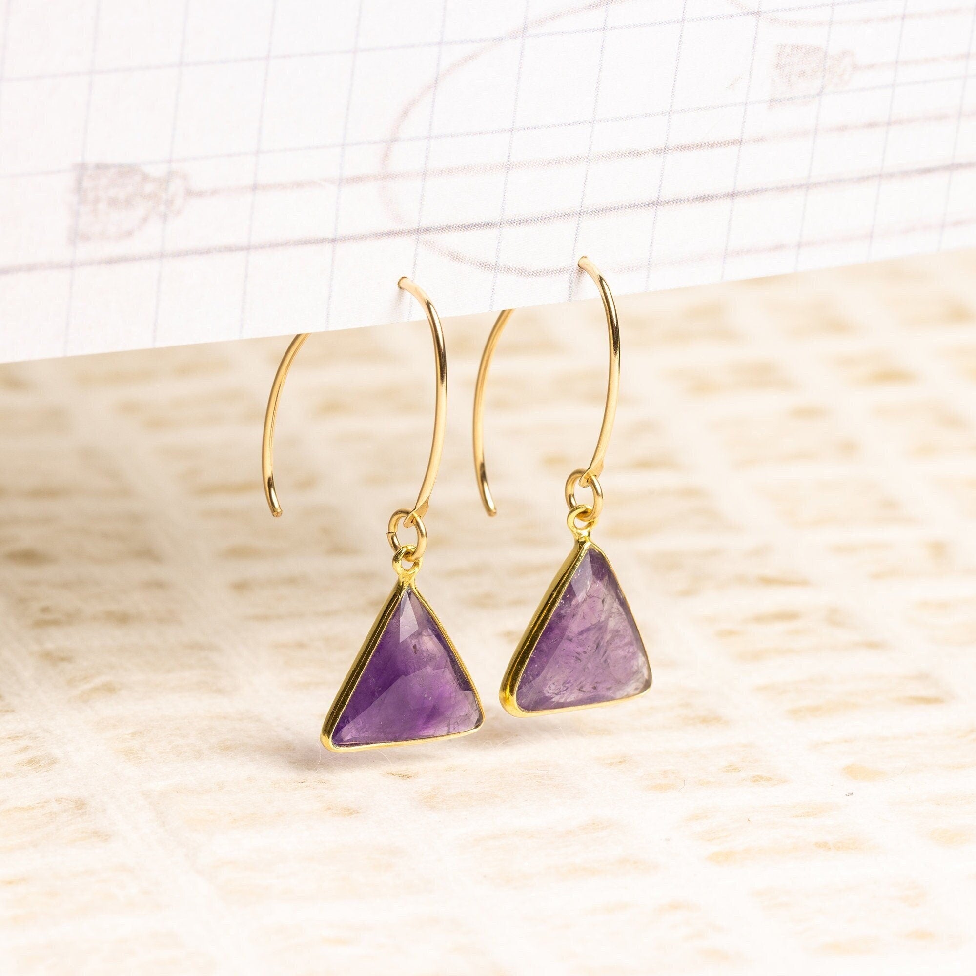 Amethyst Gemstone Triangle Drop Earrings Earrings Soul & Little Rose   