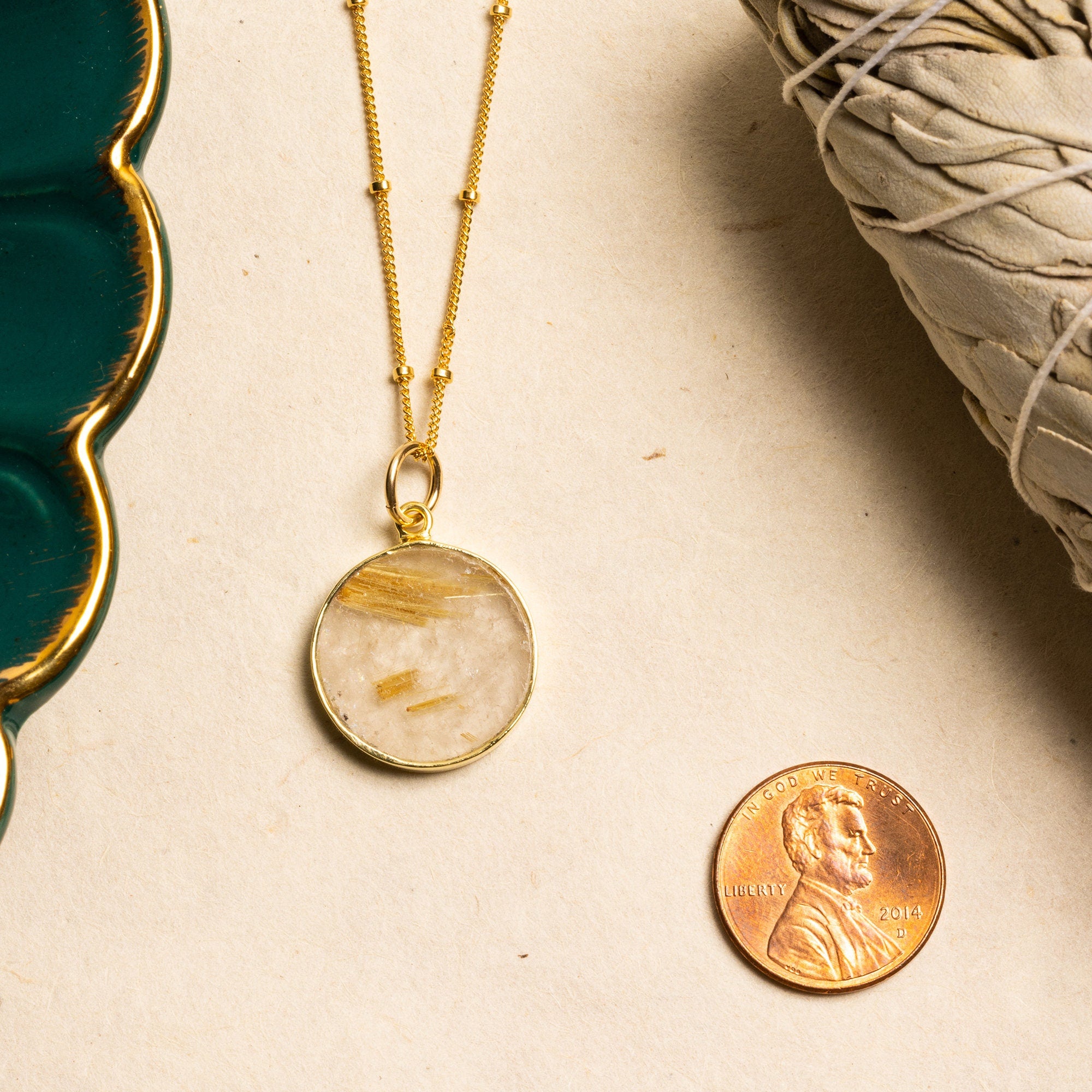 Golden Rutilated Quartz Gold Circle Pendant Necklace Necklaces Soul & Little Rose