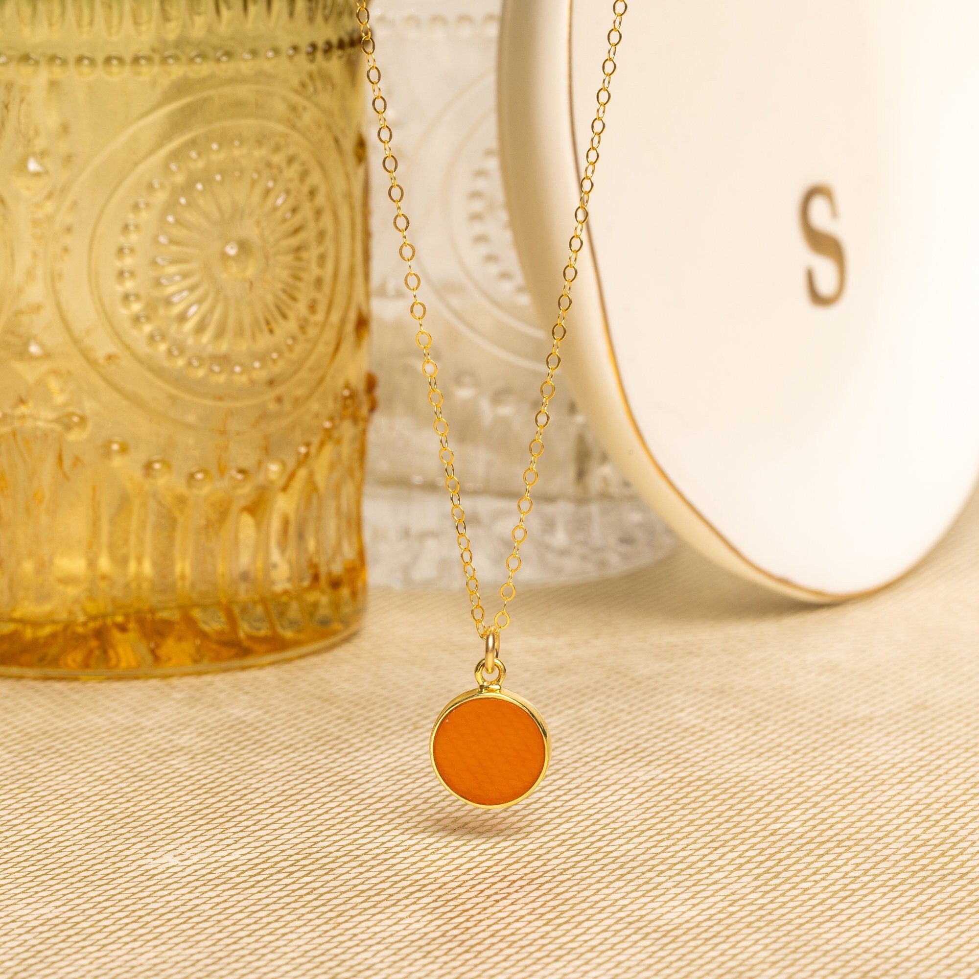 Red Onyx Small Circle Disc Pendant Necklace Necklaces Soul & Little Rose