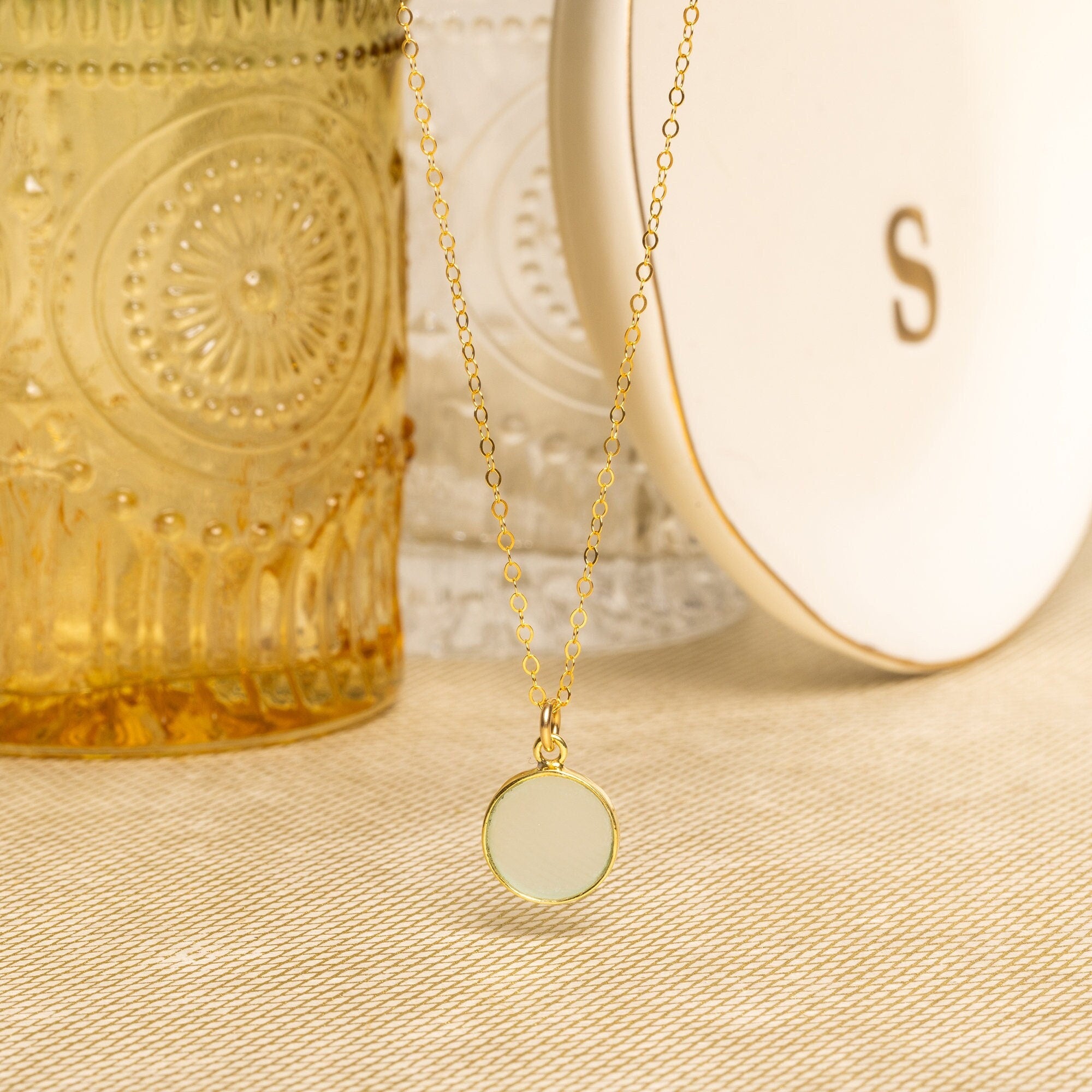 Aqua Chalcedony Small Gold Disc Round Necklace Necklaces Soul & Little Rose   