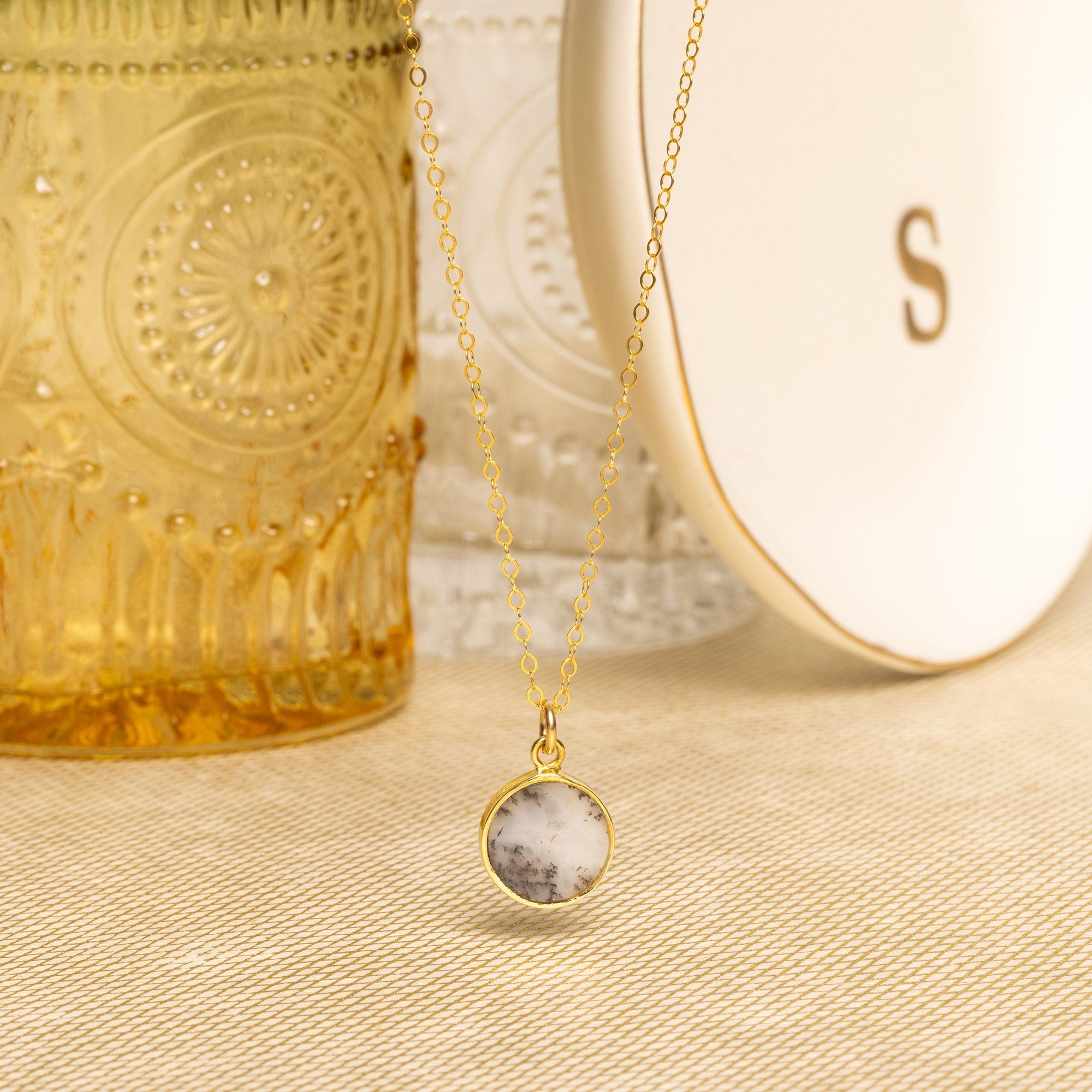 Dendrite Opal Small Disc Gold Necklace Necklaces Soul & Little Rose
