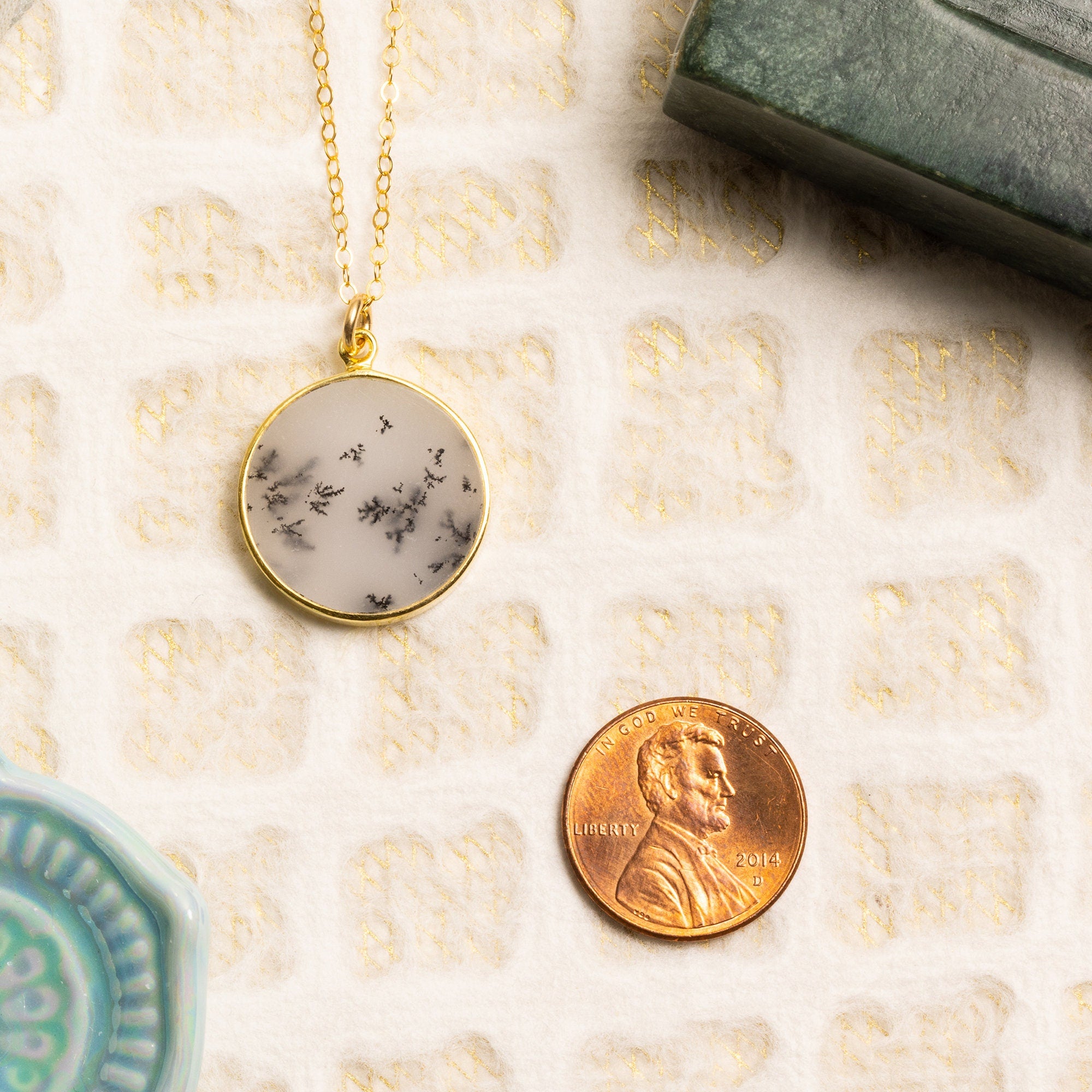 Dendrite Opal Gold Disc Pendant Necklace Necklaces Soul & Little Rose