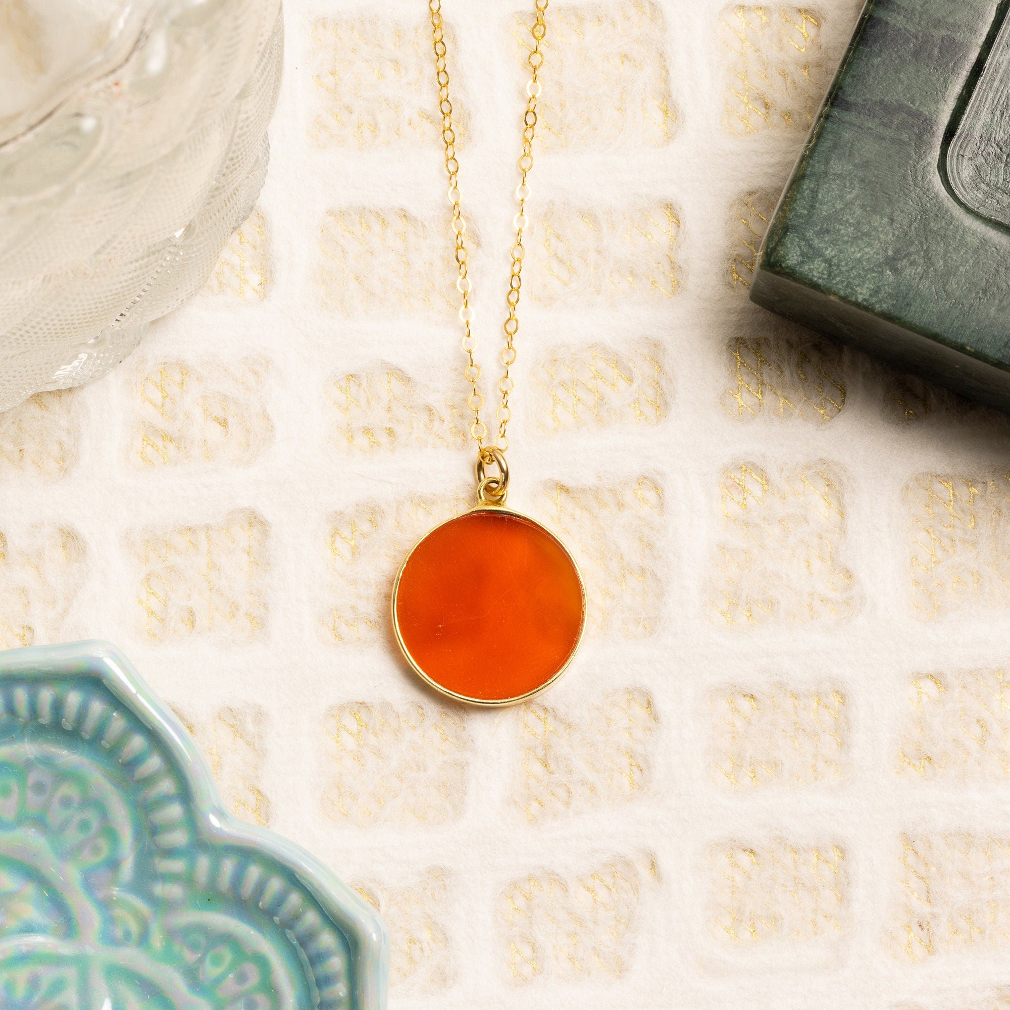 Red Onyx Circle Shape Gemstone Gold Pendant Necklaces Soul & Little Rose
