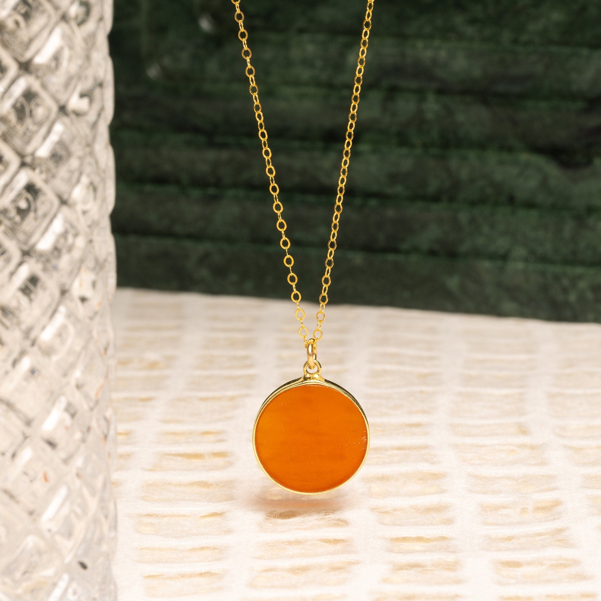 Red Onyx Circle Shape Gemstone Gold Pendant Necklaces Soul & Little Rose