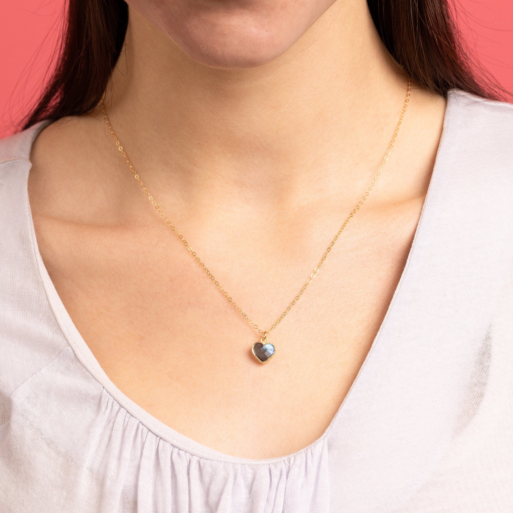 Labradorite Small Heart Gold Pendant Necklace Necklaces Soul & Little Rose