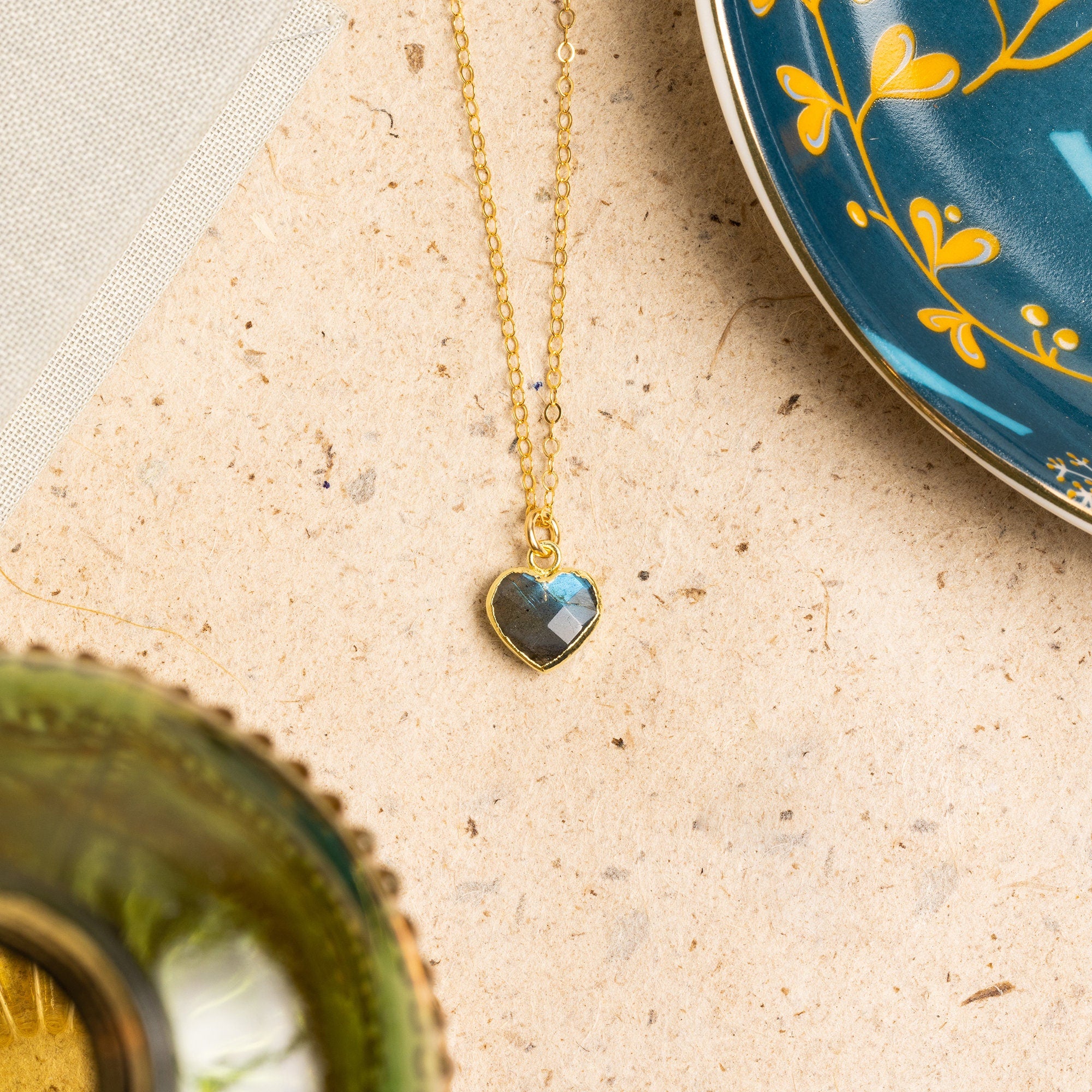 Labradorite Small Heart Gold Pendant Necklace Necklaces Soul & Little Rose