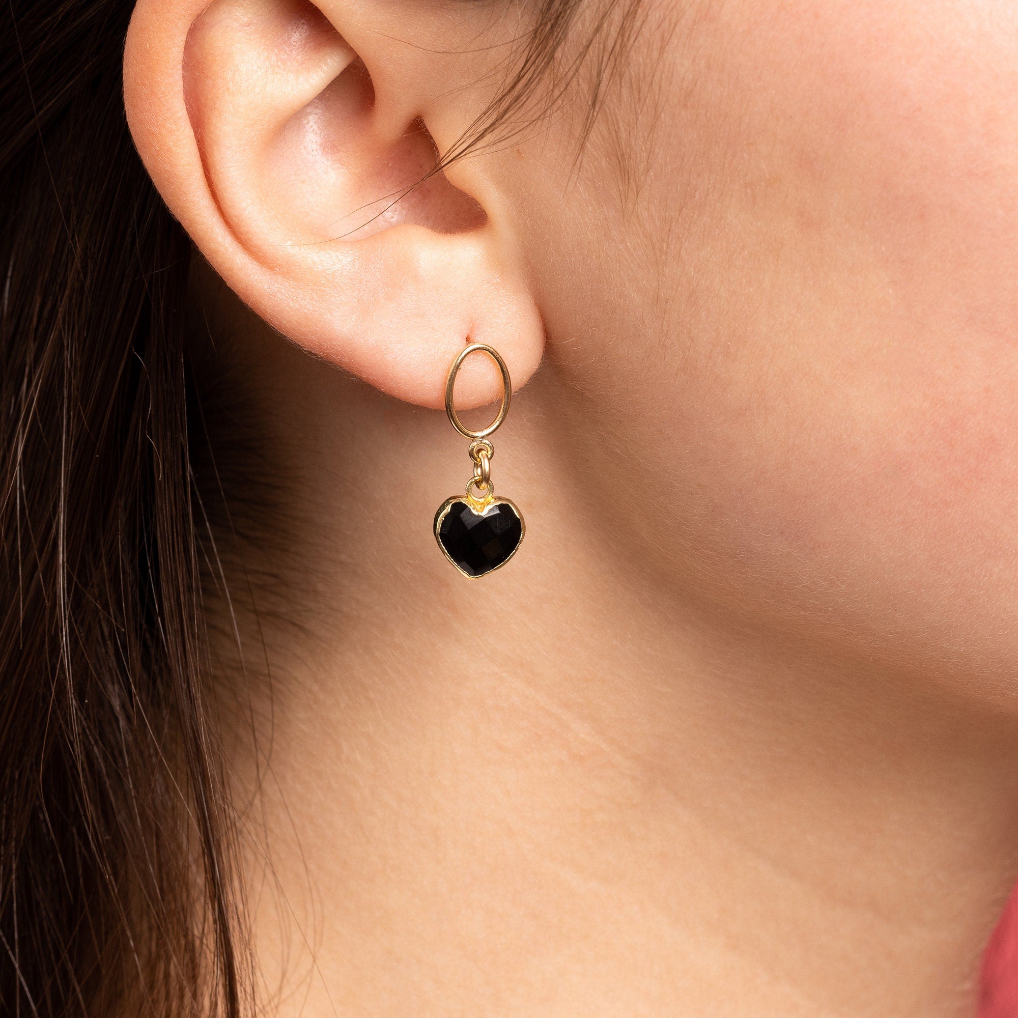 Black Onyx Mini Heart Gemstone Gold Earrings Earrings Soul & Little Rose   